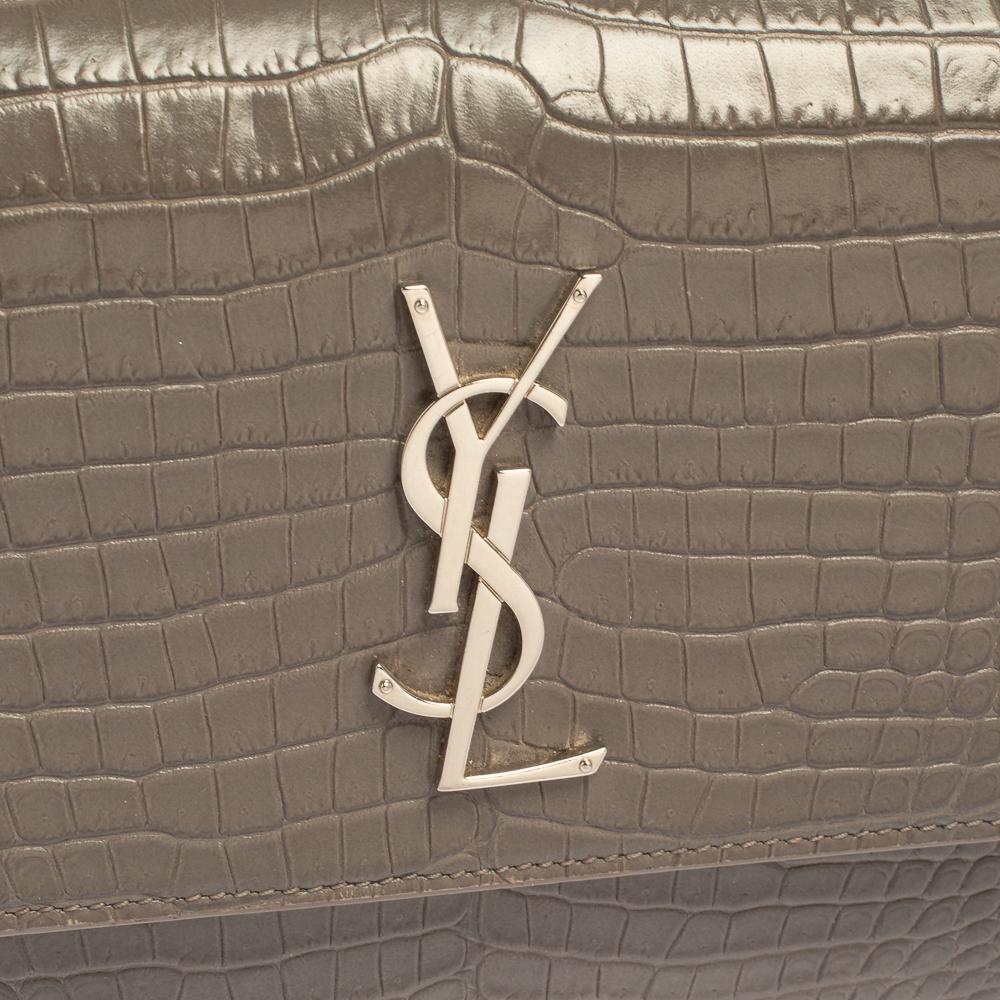 Saint Laurent Grey Croc Embossed Leather Medium Sunset Shoulder Bag 5