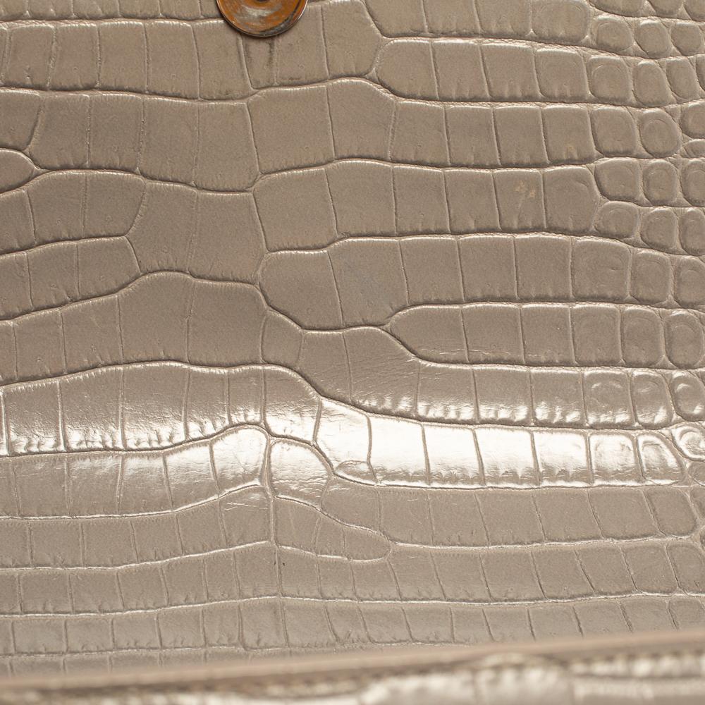 Gray Saint Laurent Grey Croc Embossed Leather Medium Sunset Shoulder Bag