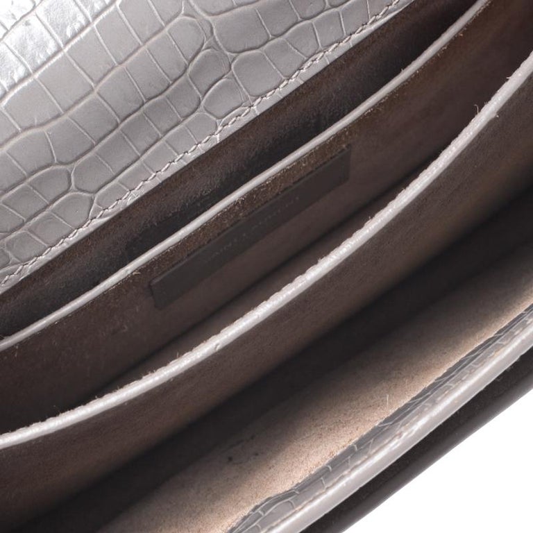 Saint Laurent Grey Croc Embossed Leather Medium Sunset Shoulder Bag For ...