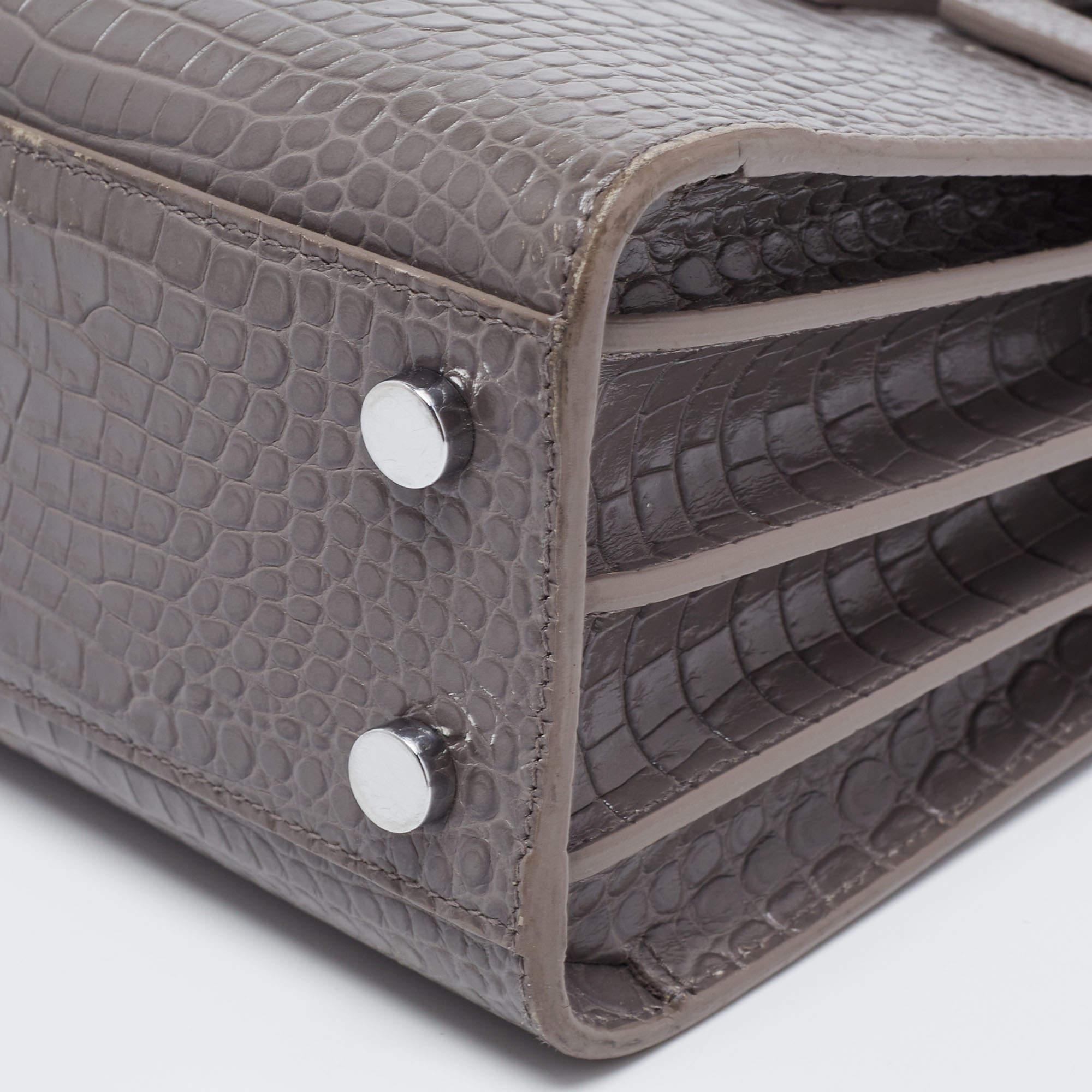 Saint Laurent Grey Croc Embossed Leather Nano Classic Sac De Jour Tote 6