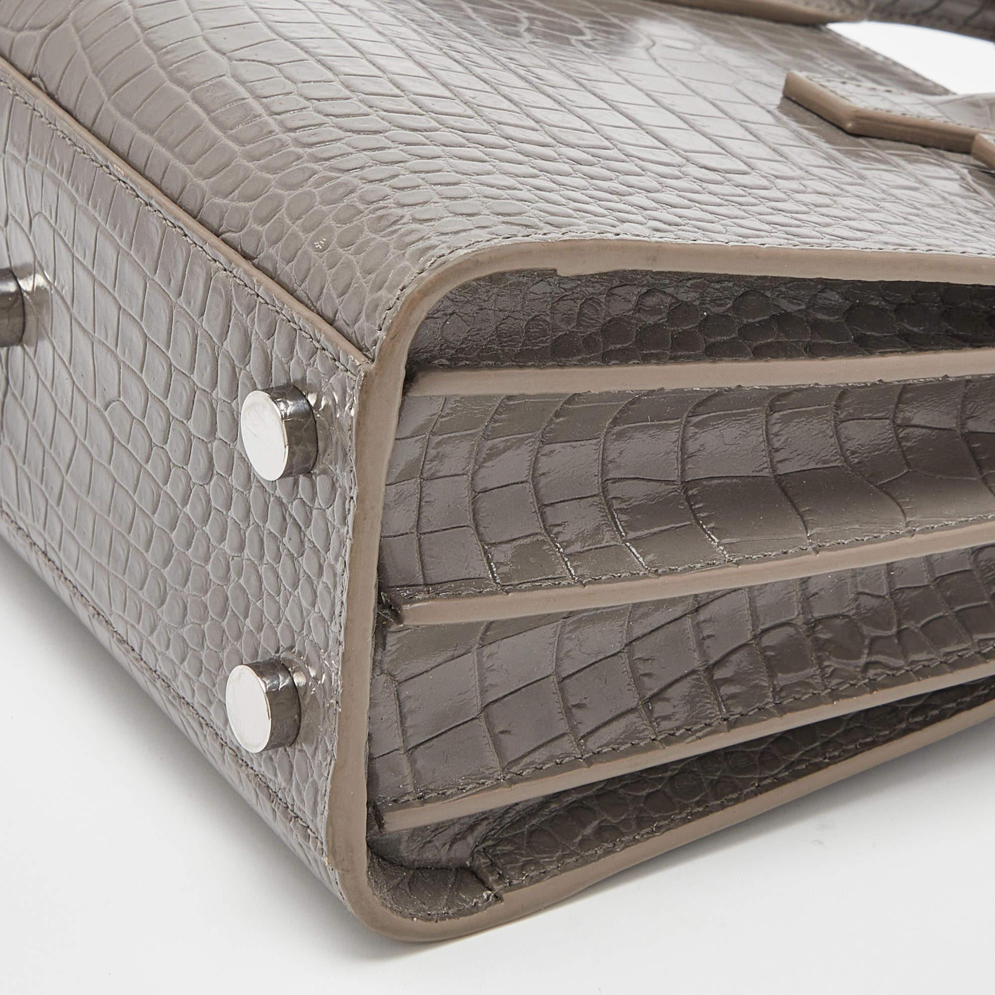 Saint Laurent Grey Croc Embossed Leather Nano Classic Sac De Jour Tote 6