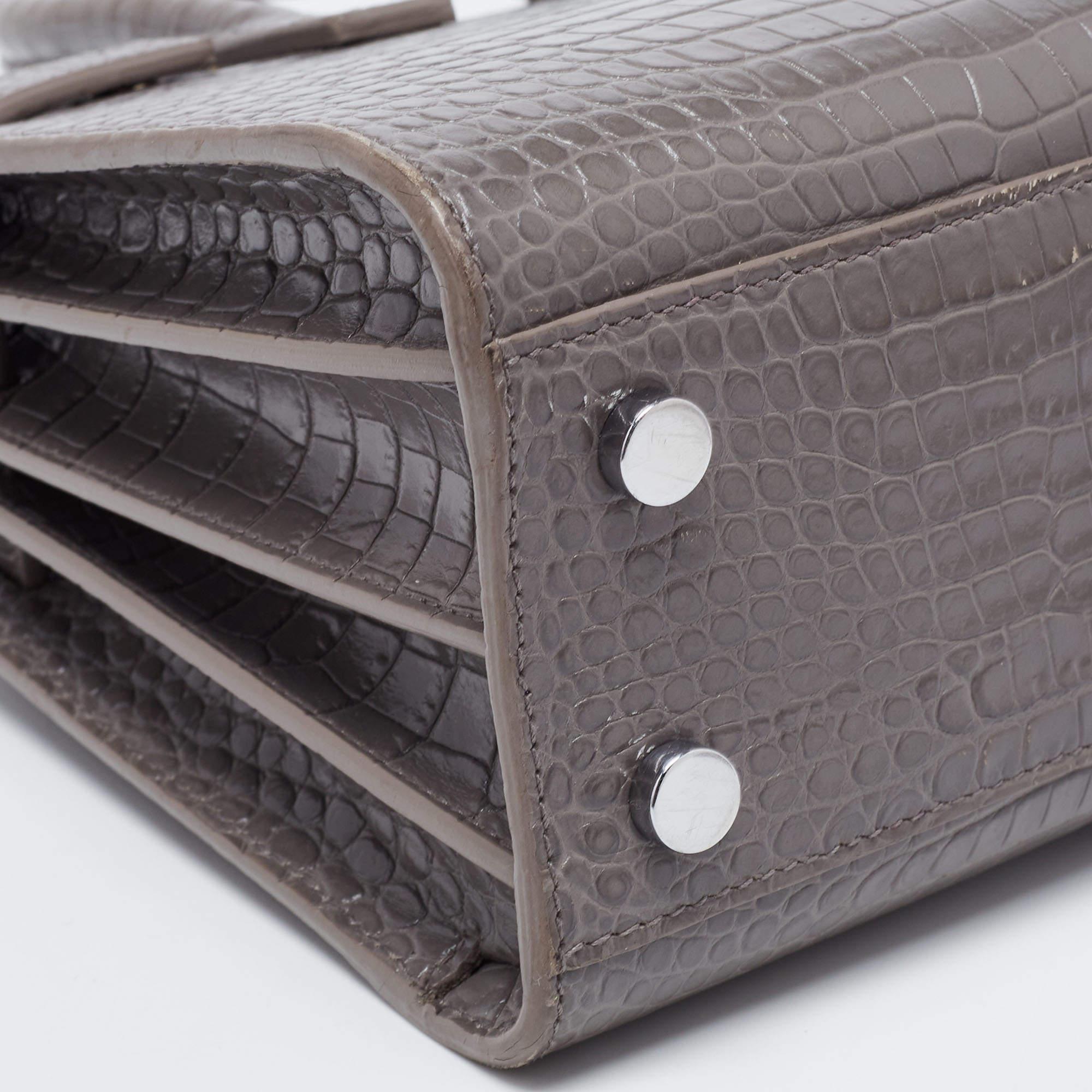 Saint Laurent Grey Croc Embossed Leather Nano Classic Sac De Jour Tote 7