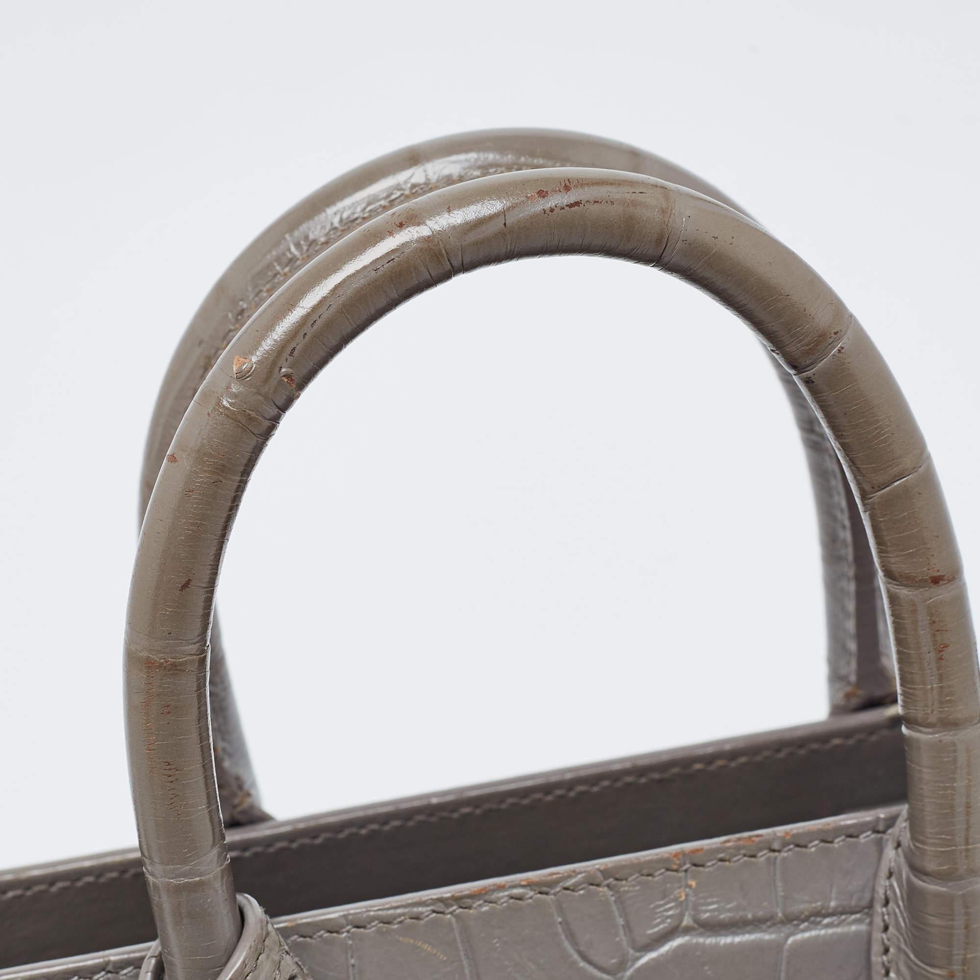 Saint Laurent Grey Croc Embossed Leather Nano Classic Sac De Jour Tote For Sale 7