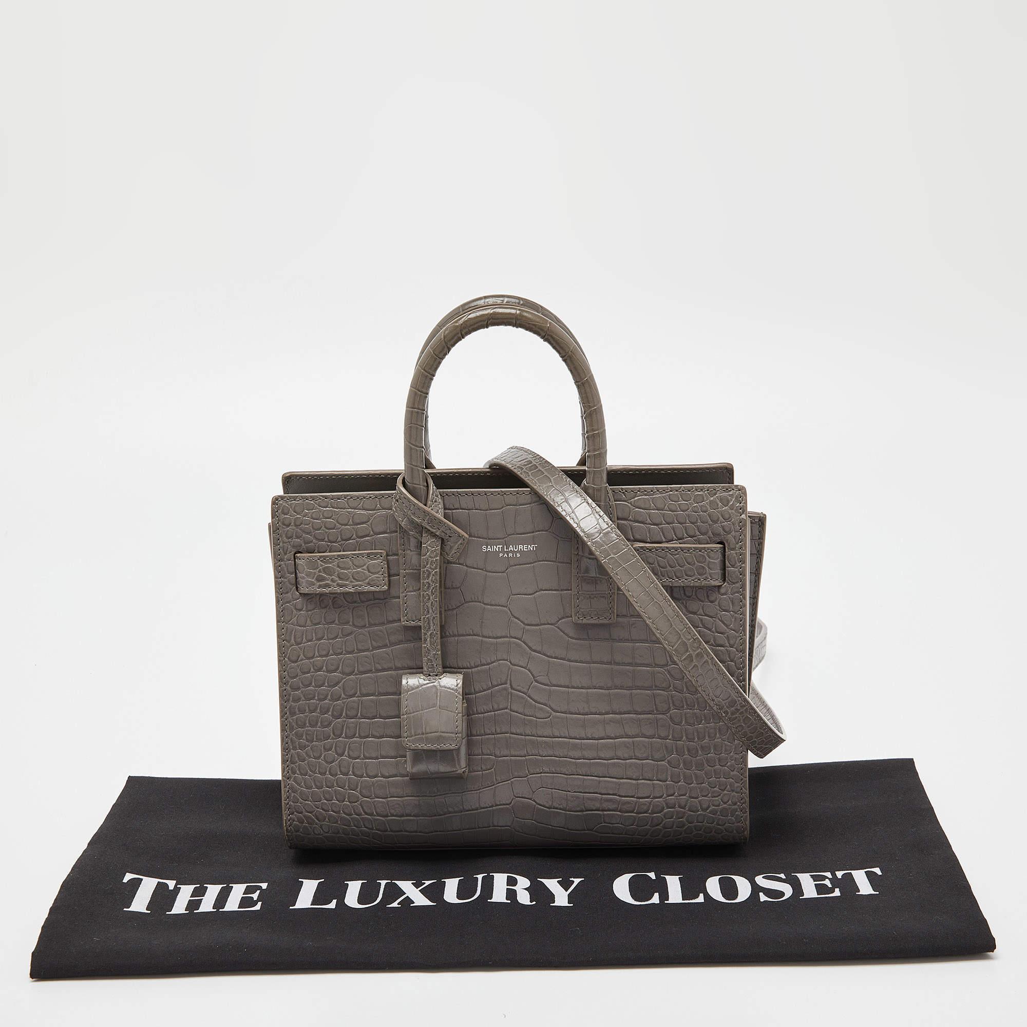 Saint Laurent Grey Croc Embossed Leather Nano Classic Sac De Jour Tote 8