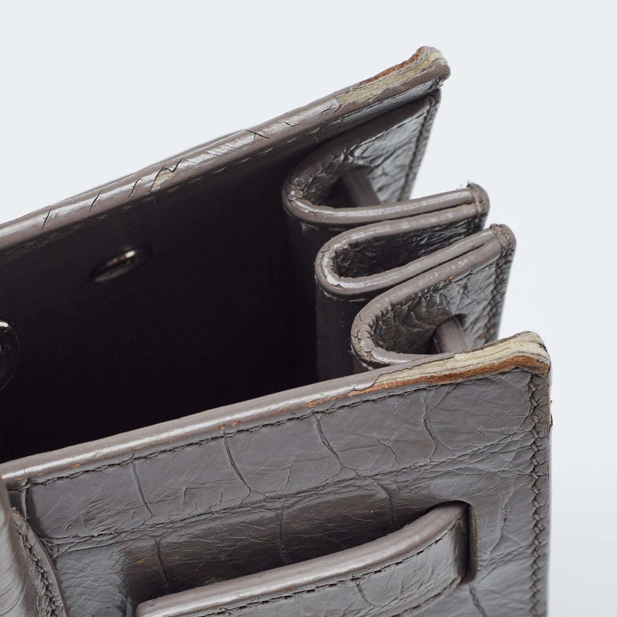 Saint Laurent Grey Croc Embossed Leather Nano Classic Sac De Jour Tote For Sale 9