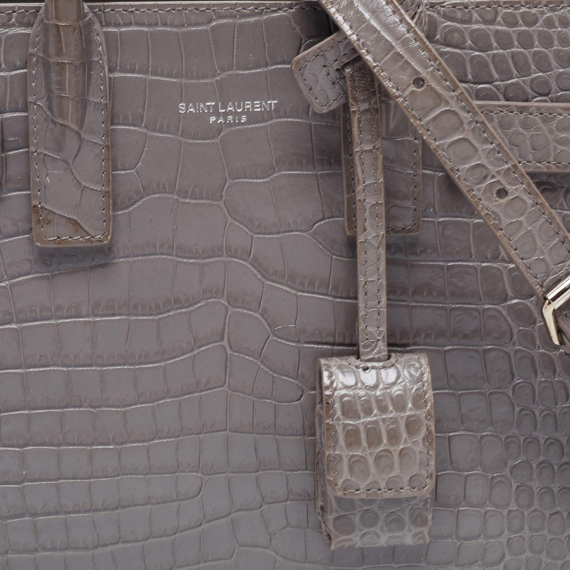 Saint Laurent Grey Croc Embossed Leather Nano Classic Sac De Jour Tote 10