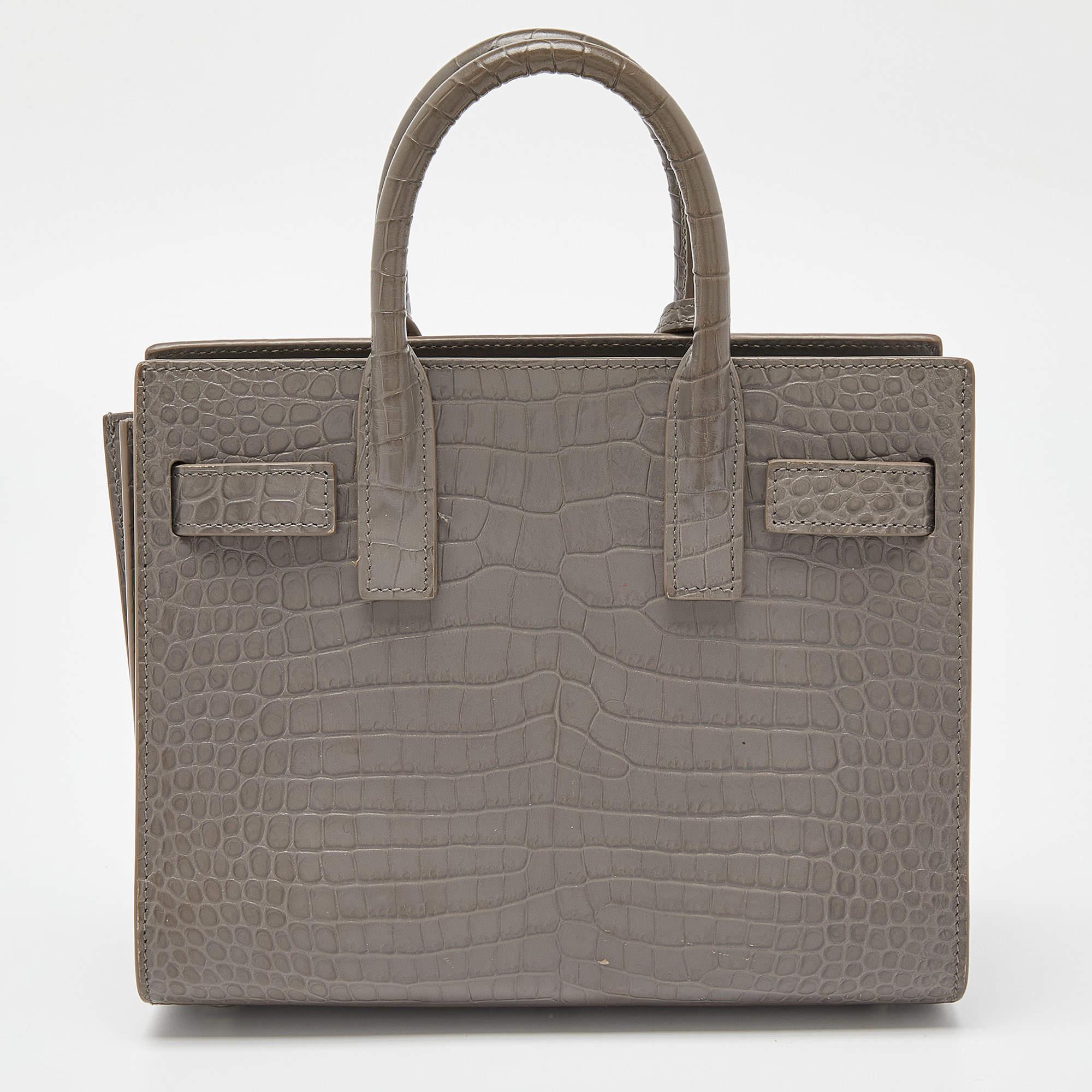 Saint Laurent Grey Croc Embossed Leather Nano Classic Sac De Jour Tote In Good Condition In Dubai, Al Qouz 2