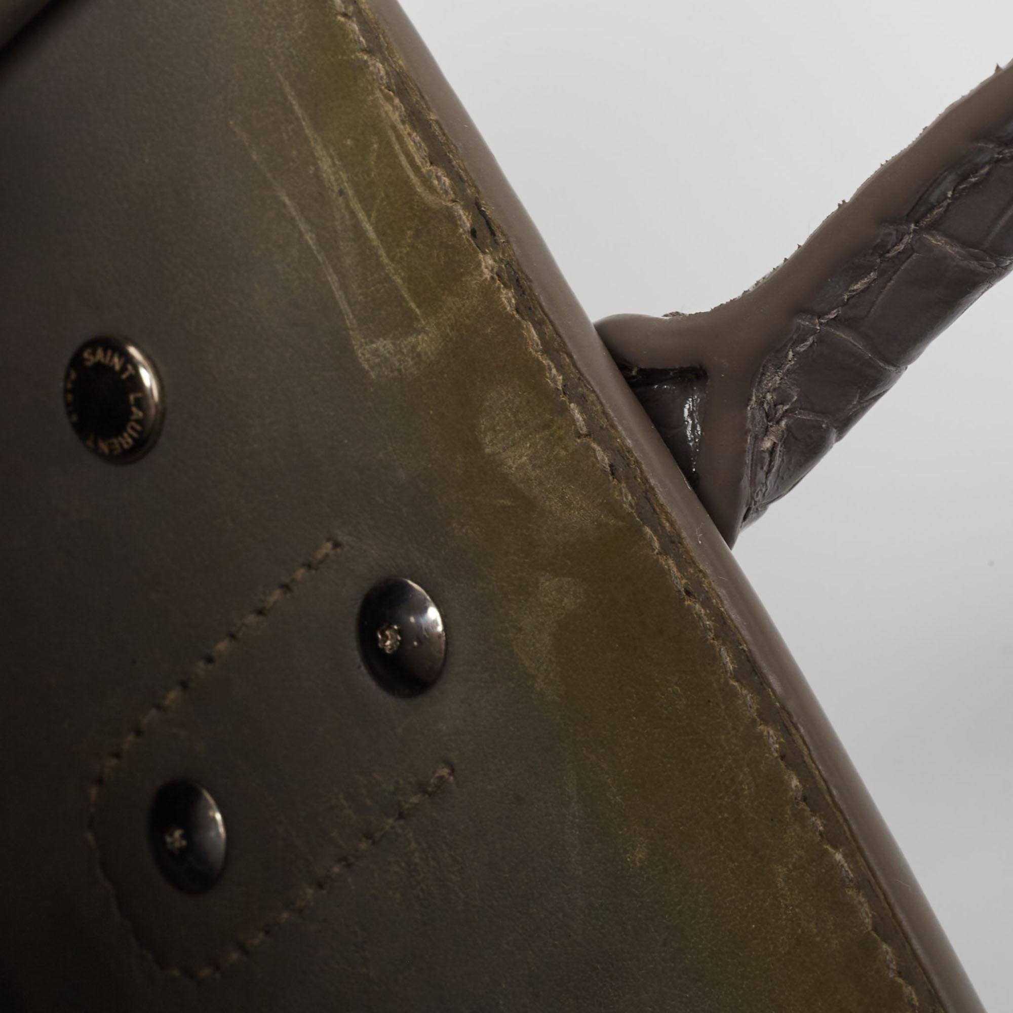 Women's Saint Laurent Grey Croc Embossed Leather Nano Classic Sac De Jour Tote For Sale