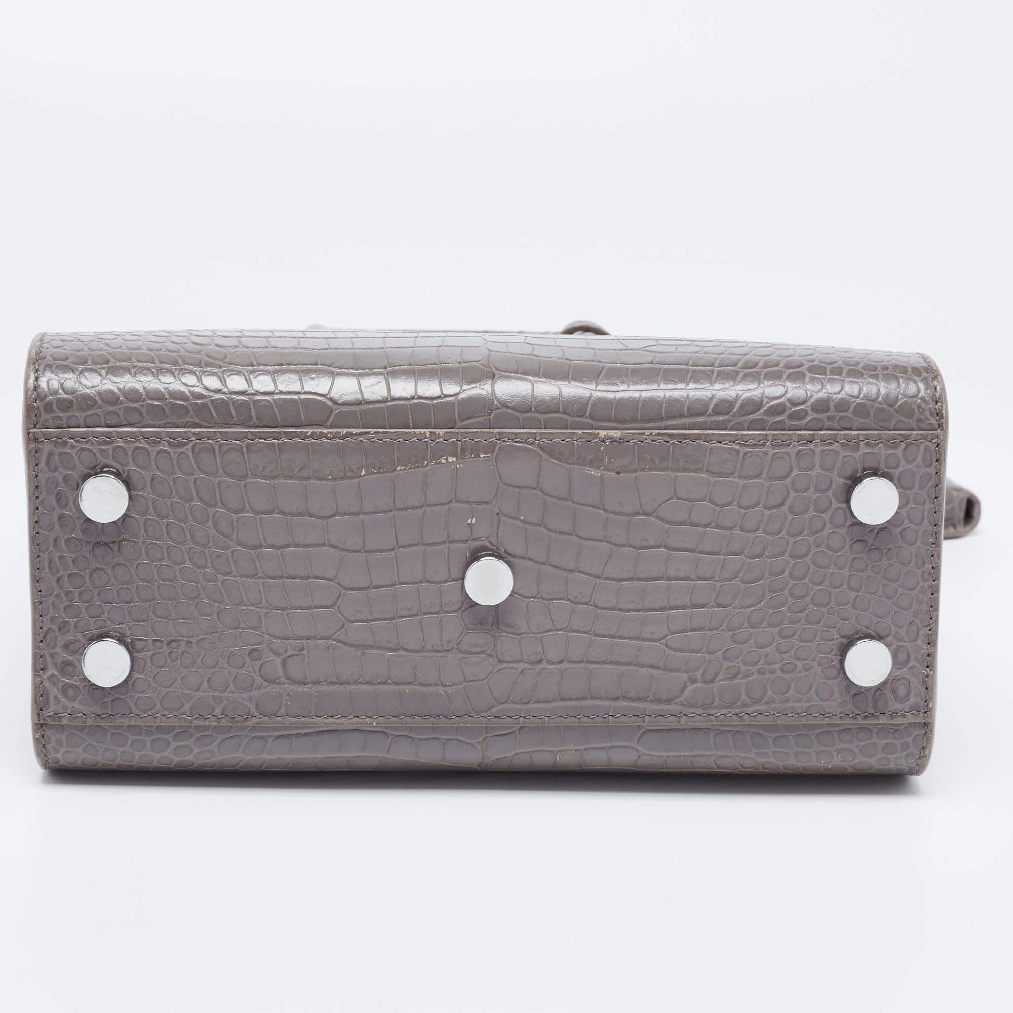 Saint Laurent Grey Croc Embossed Leather Nano Classic Sac De Jour Tote 1
