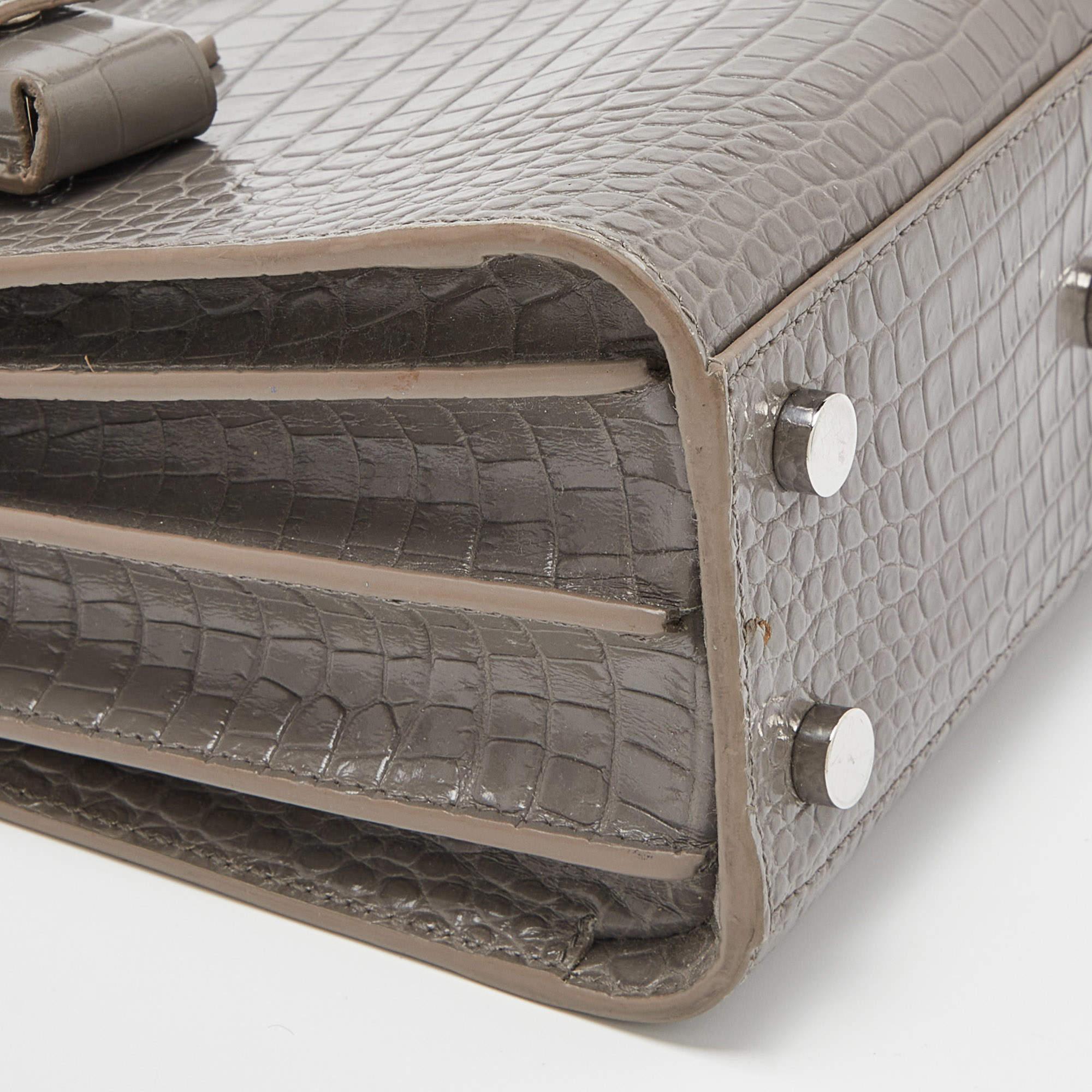 Saint Laurent Grey Croc Embossed Leather Nano Classic Sac De Jour Tote 2
