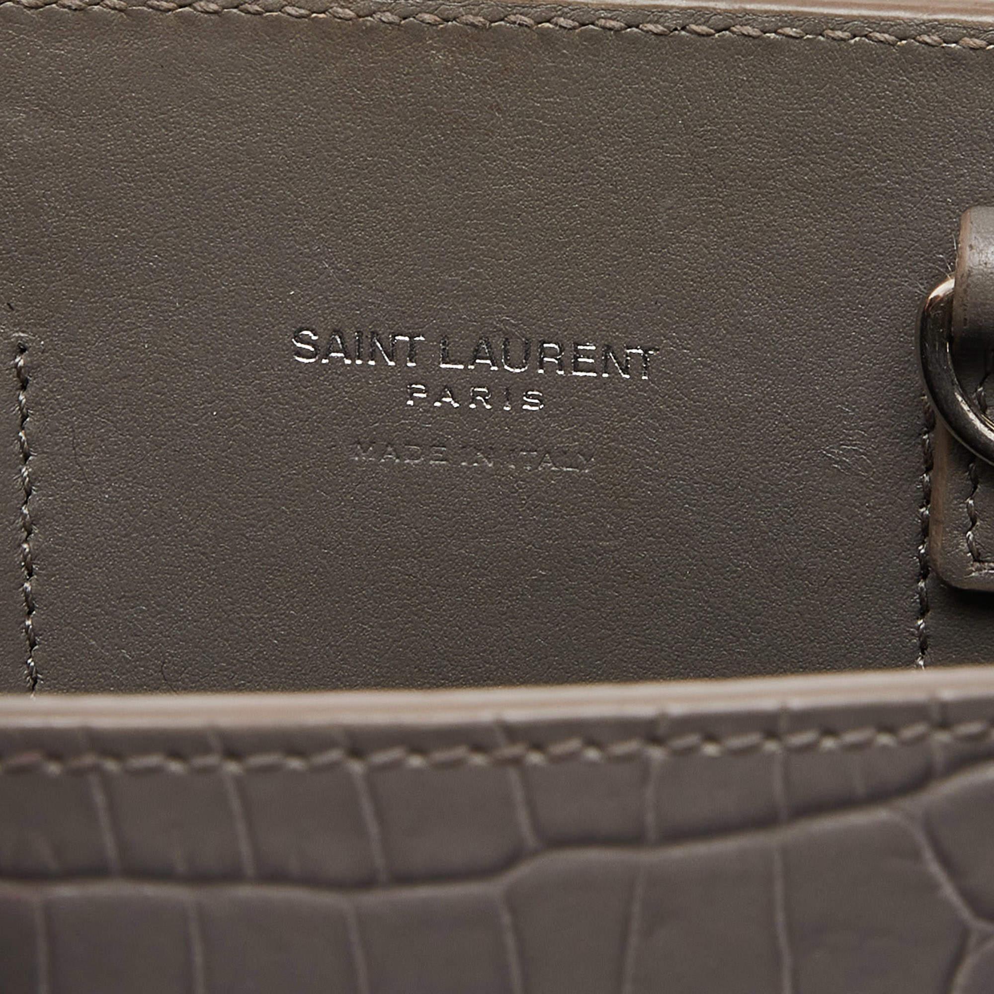 Saint Laurent Grey Croc Embossed Leather Nano Classic Sac De Jour Tote 2