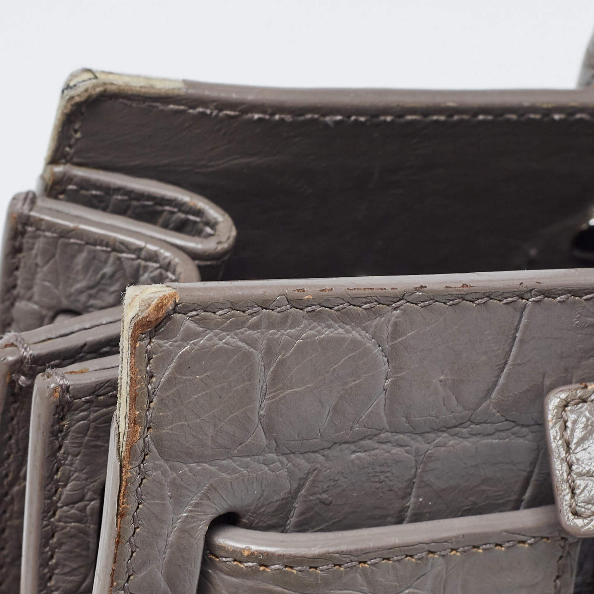 Saint Laurent Grey Croc Embossed Leather Nano Classic Sac De Jour Tote For Sale 2