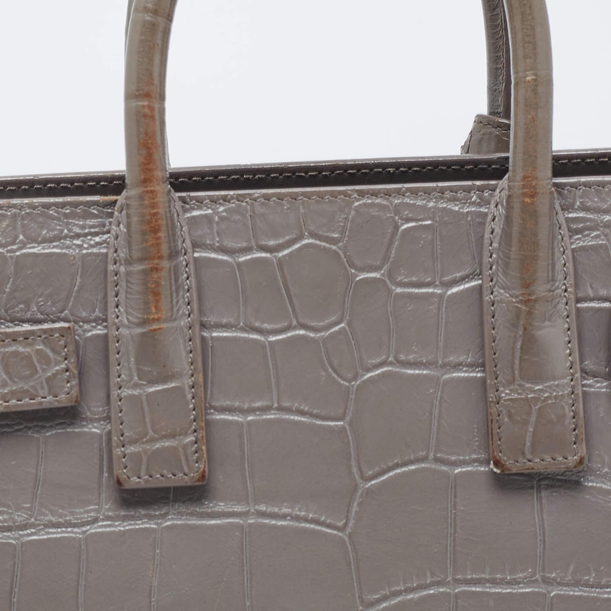 Saint Laurent Grey Croc Embossed Leather Nano Classic Sac De Jour Tote For Sale 3