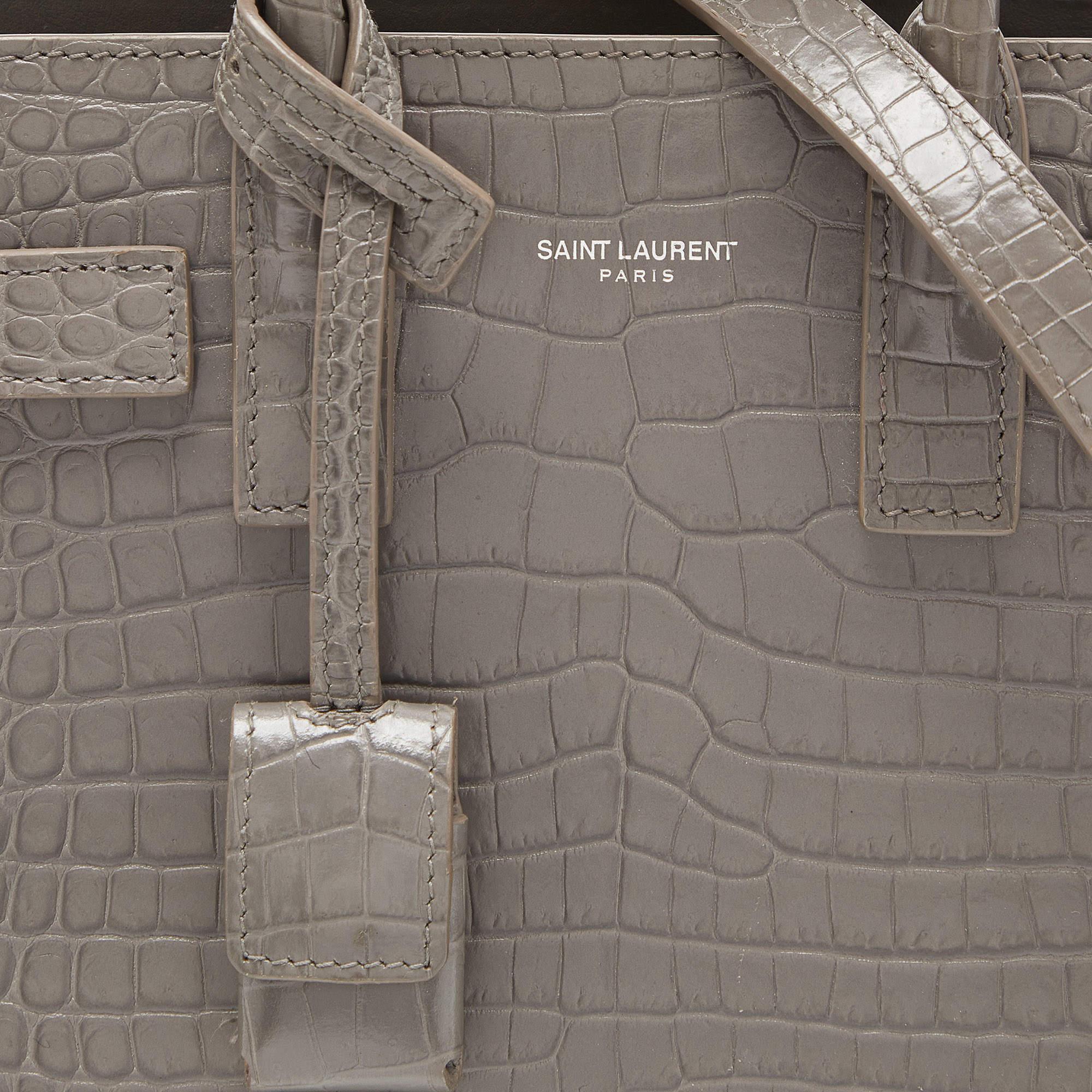 Saint Laurent Grey Croc Embossed Leather Nano Classic Sac De Jour Tote 5