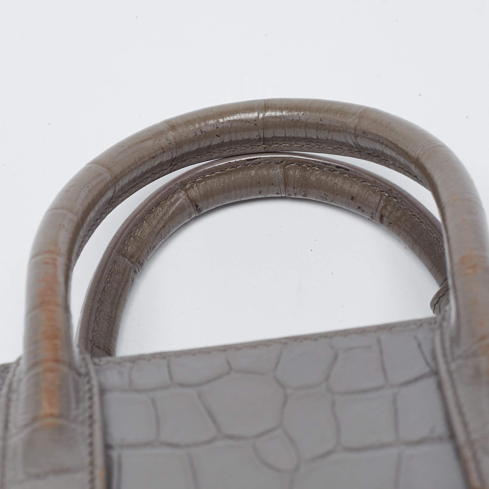 Saint Laurent Grey Croc Embossed Leather Nano Classic Sac De Jour Tote For Sale 5