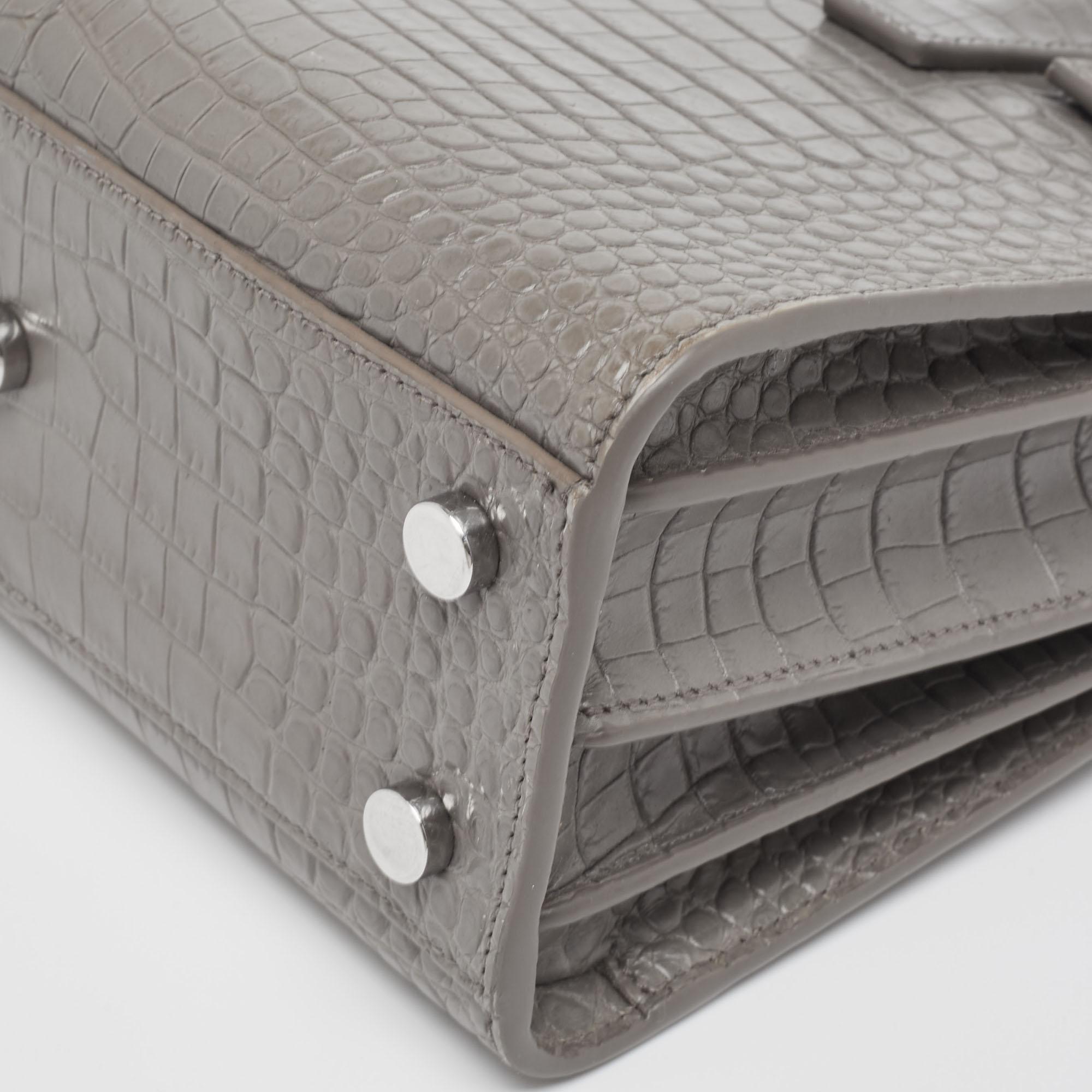 Saint Laurent Grey Croc Embossed Leather Nano Classic Sac De Jour Tote For Sale 5