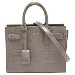 Saint Laurent Grey Croc Embossed Leather Nano Classic Sac De Jour Tote