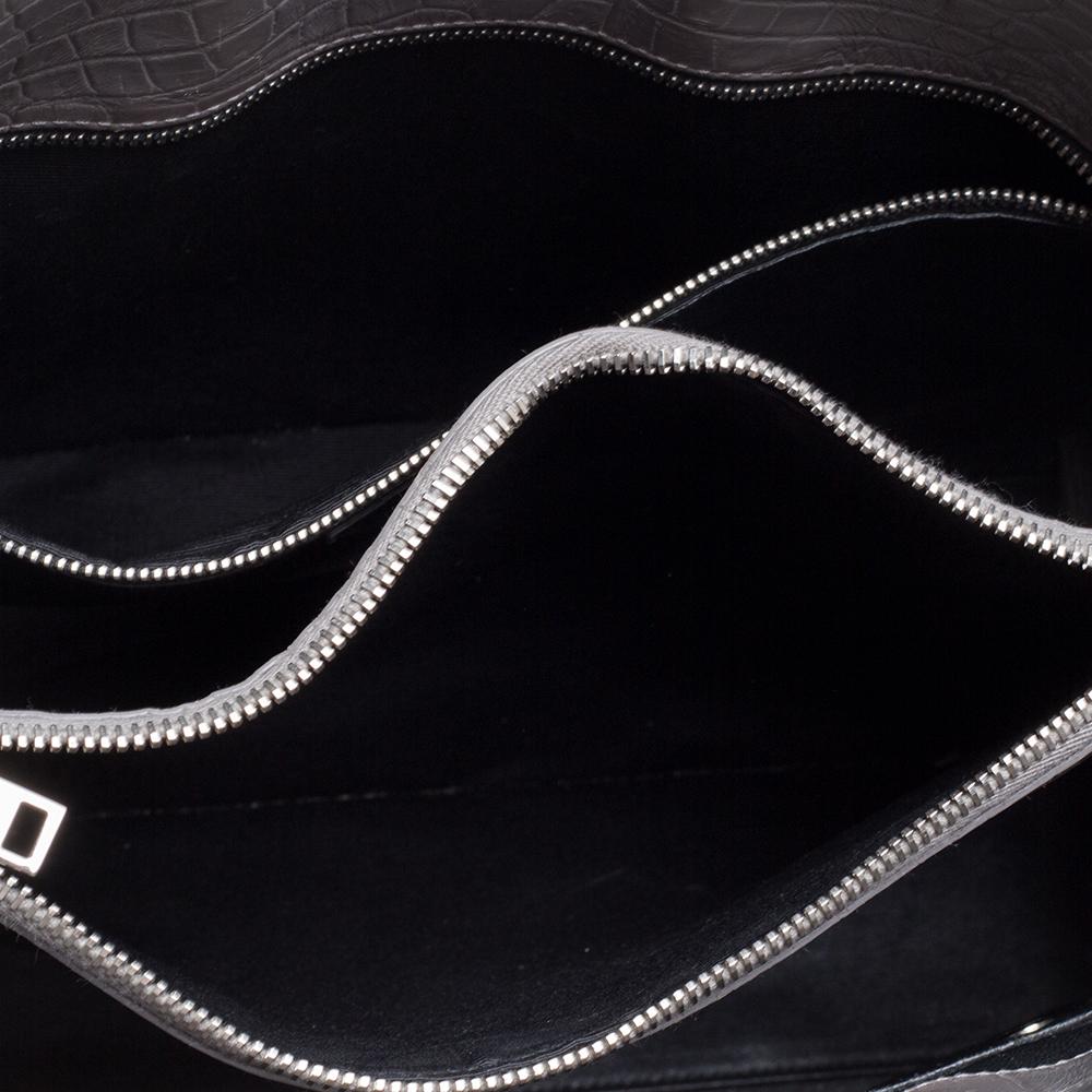 Saint Laurent Grey Croc Embossed Leather Small Classic Sac De Jour Tote 2