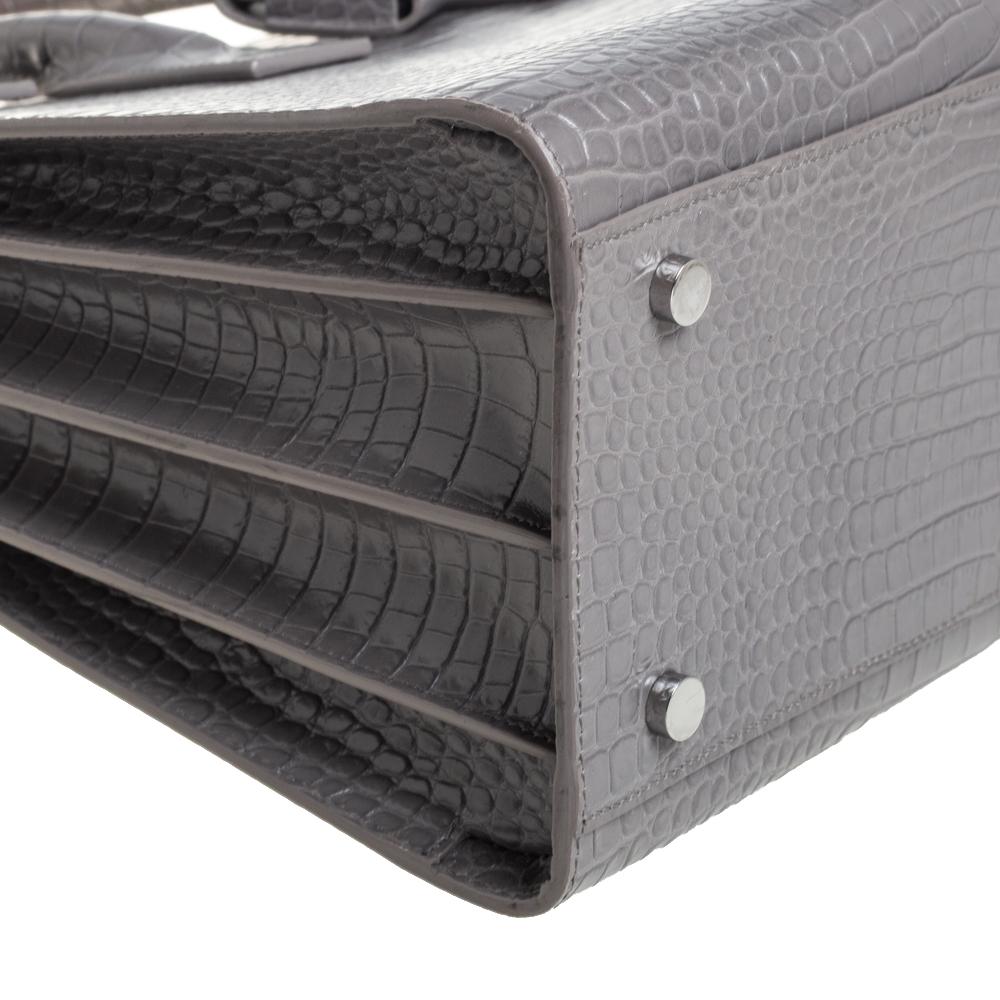 Saint Laurent Grey Croc Embossed Leather Small Classic Sac De Jour Tote 3