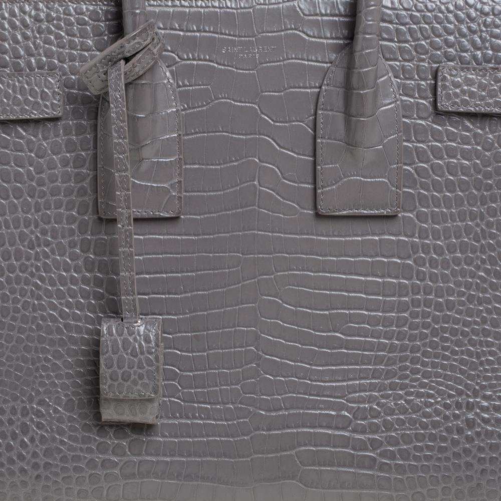 Saint Laurent Grey Croc Embossed Leather Small Classic Sac De Jour Tote 5
