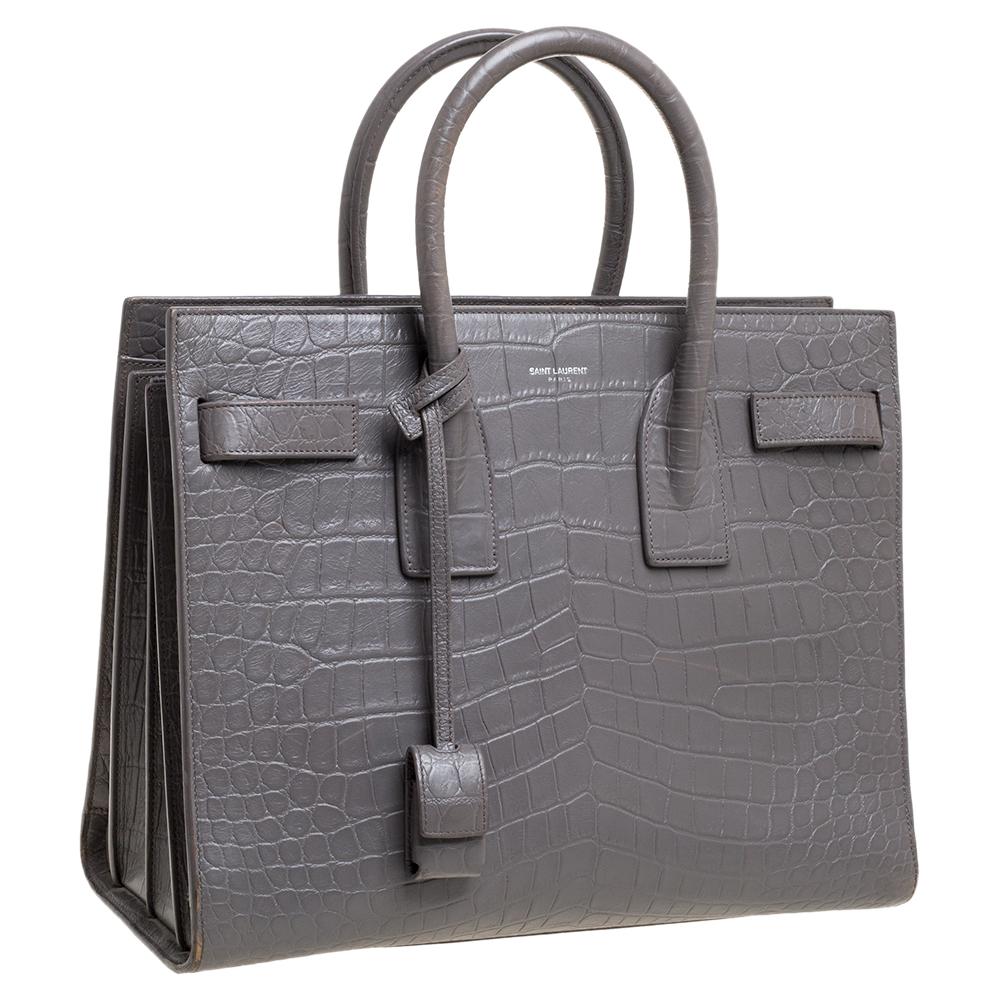 saint laurent grey crocodile bag