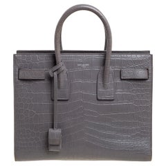 Saint Laurent Grey Croc Embossed Leather Small Classic Sac De Jour Tote