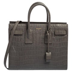 Saint Laurent Grey Croc Embossed Leather Small Classic Sac De Jour Tote