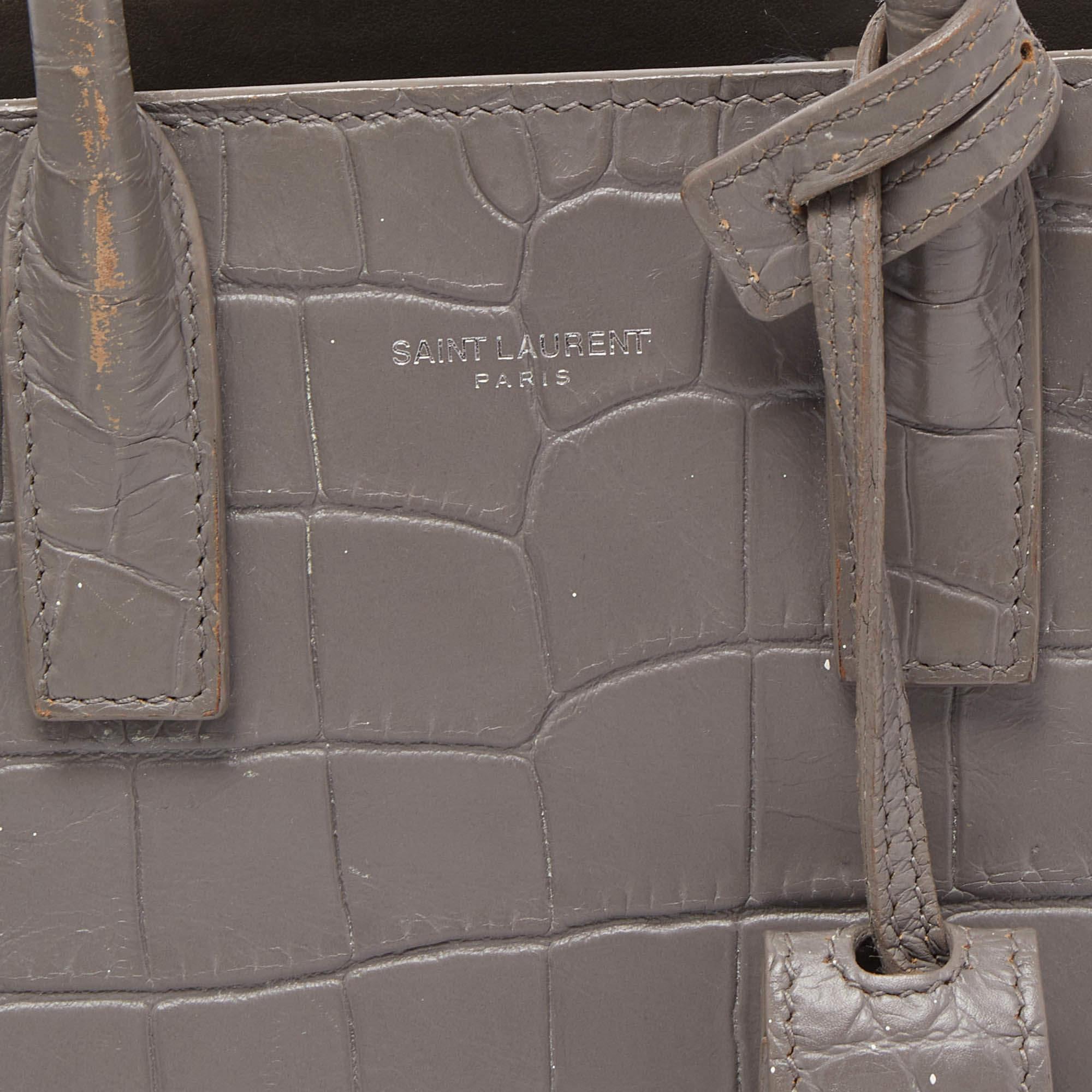 Saint Laurent Grey Croc Leather Nano Classic Sac De Jour Tote 6