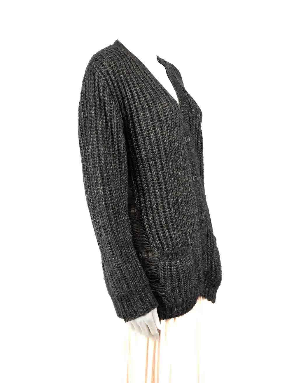 CONDITION is Very good. Minimal wear to cardigan is evident. Minimal wear to the overall texture with very light pilling to the knit on this used Saint Laurent designer resale item.
 
 
 
 Details
 
 
 Grey
 
 Polyester
 
 Knit cardigan
 
