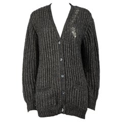 Saint Laurent Grey Distressed Knit Cardigan Size M