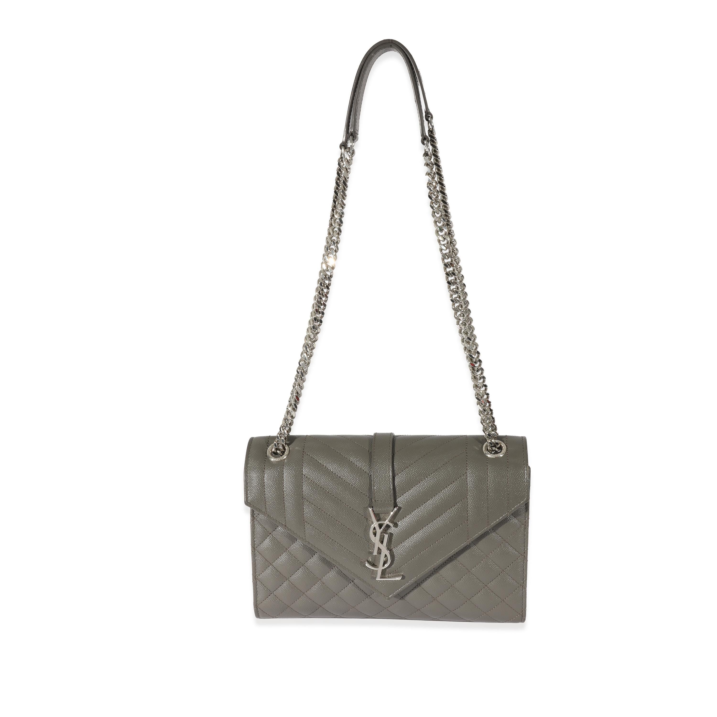 Listing Title: Saint Laurent Grey Grain De Poudre Medium Envelope In Mix Flap Bag
 SKU: 128218
 MSRP: 2950.00
 Condition: Pre-owned 
 Handbag Condition: Very Good
 Condition Comments: Very Good Condition. Exterior light scuffing Scratching at