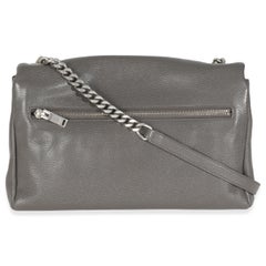 Saint Laurent Grey Grained Calfskin Medium West Hollywood Monogram Fold Over Bag