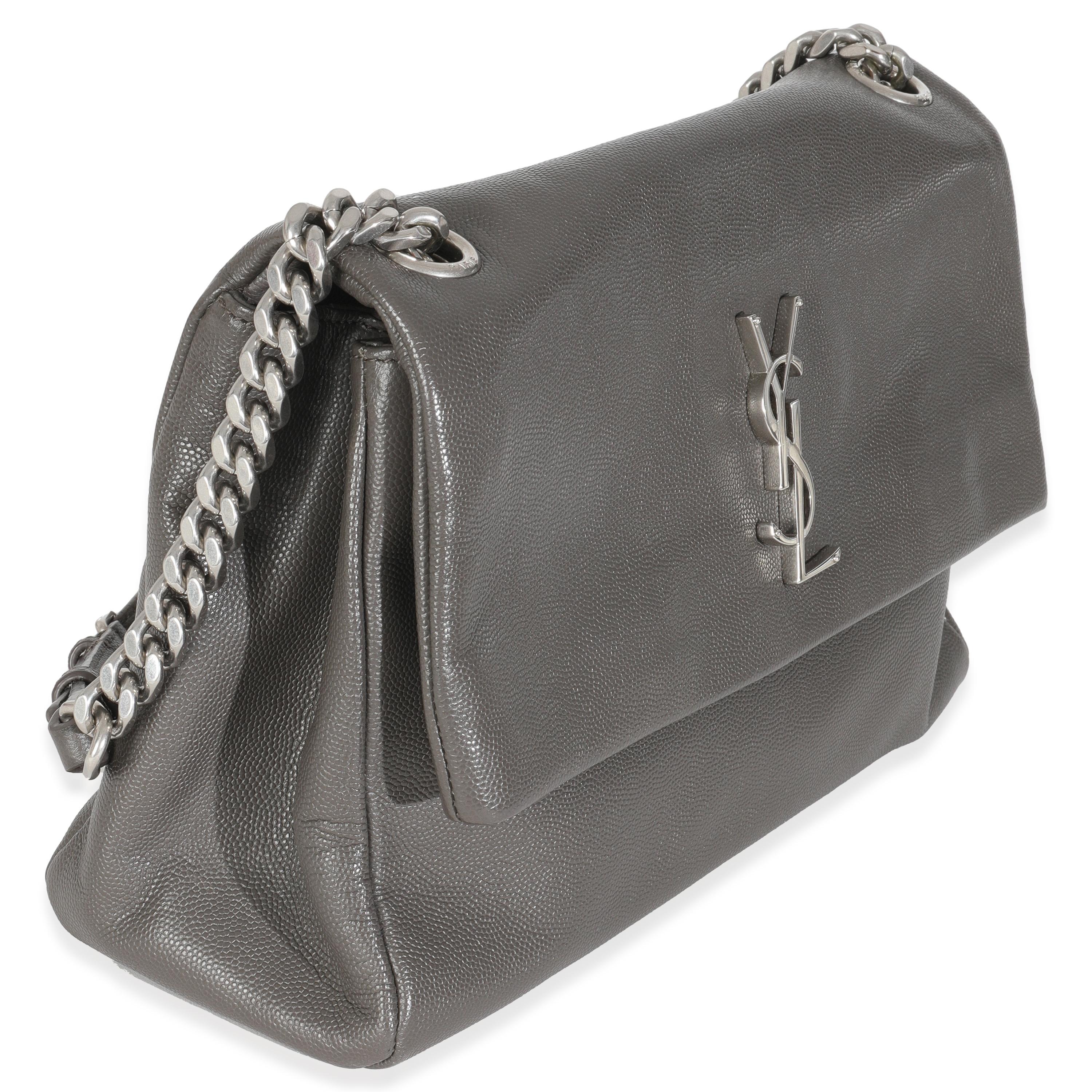 Gray Saint Laurent Grey Grained Calfskin Medium West Hollywood Monogram Fold Over Bag For Sale
