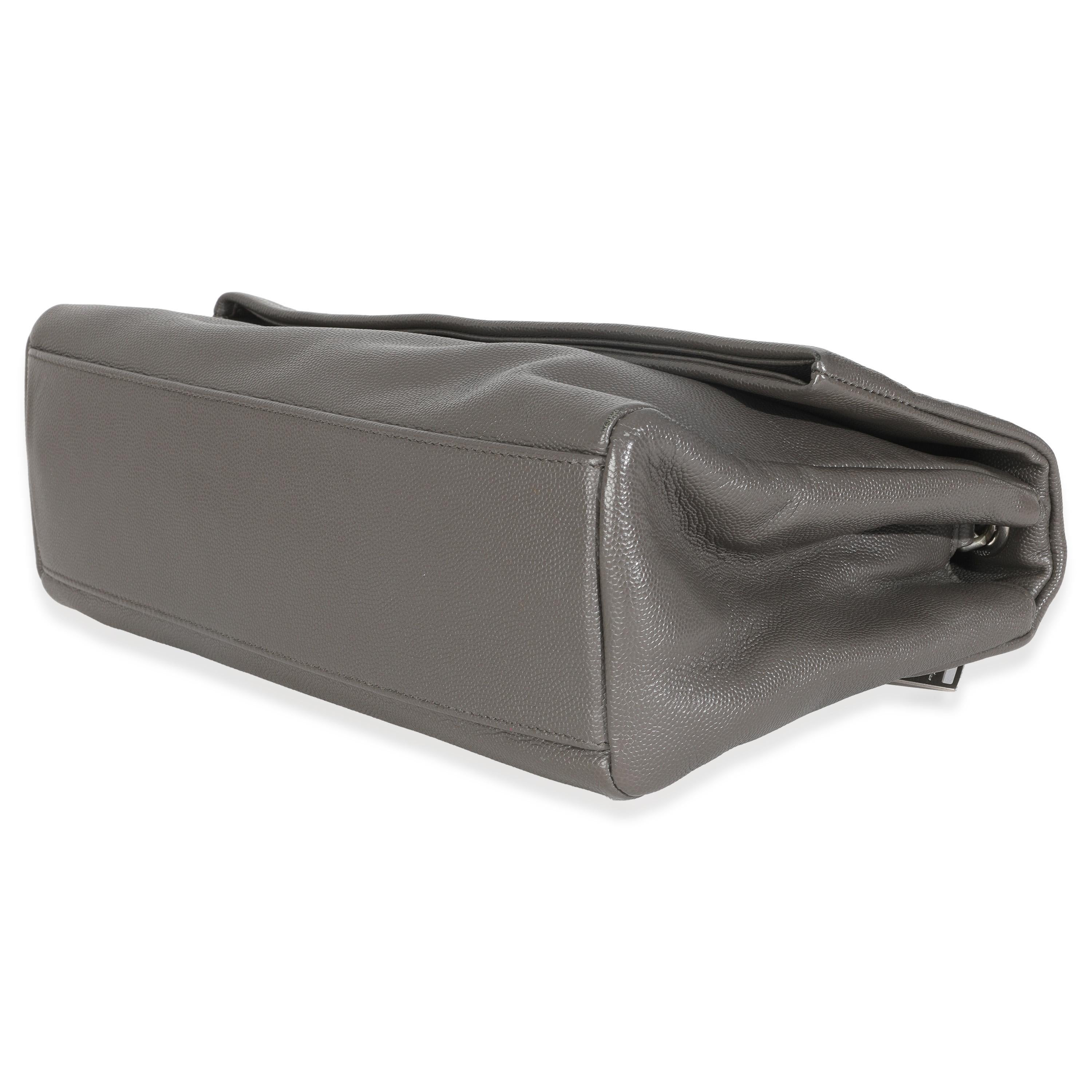 Saint Laurent Grey Grained Calfskin Medium West Hollywood Monogram Fold Over Bag For Sale 2