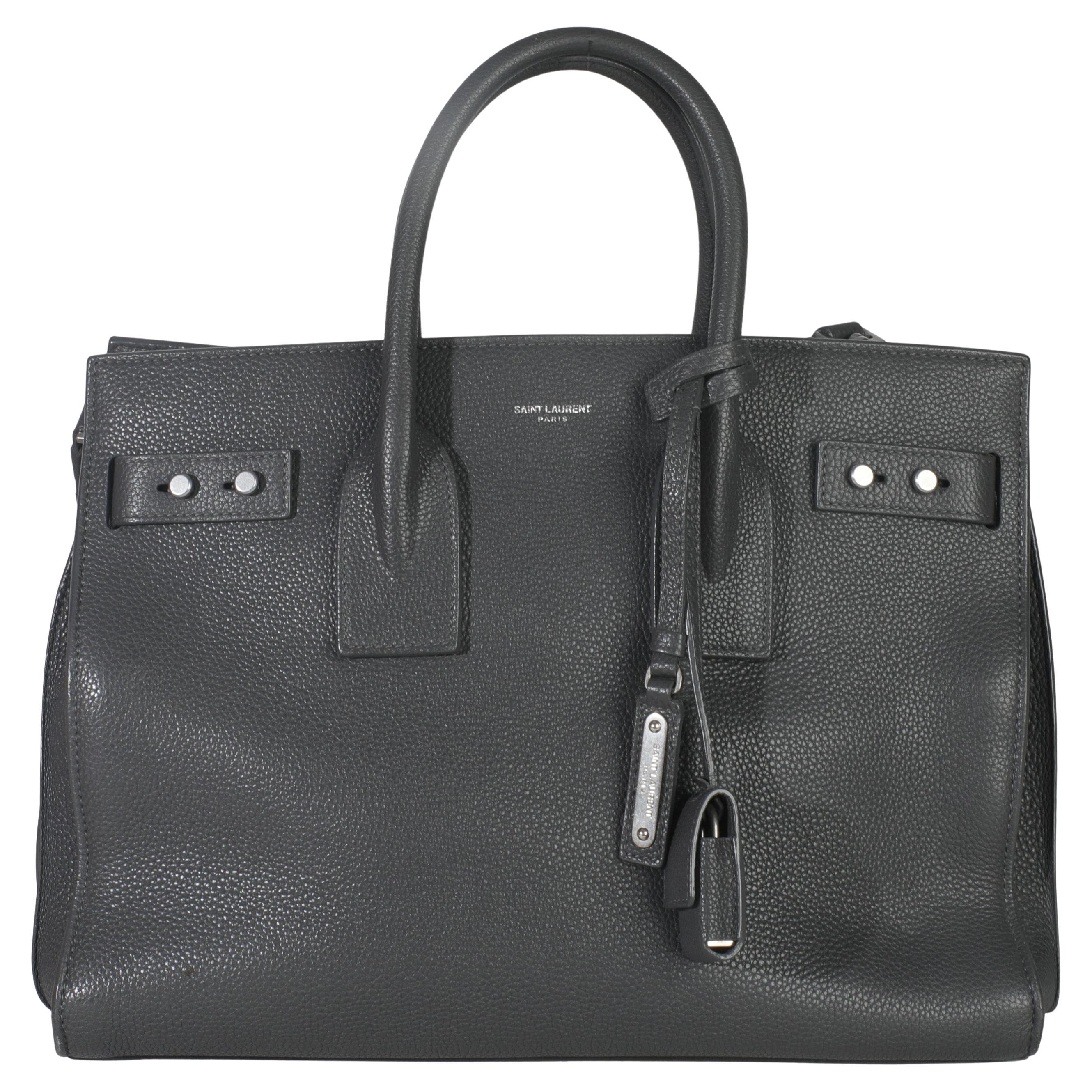 Saint Laurent Graues genarbtes Kalbsleder Klein Souple Sac De Jour