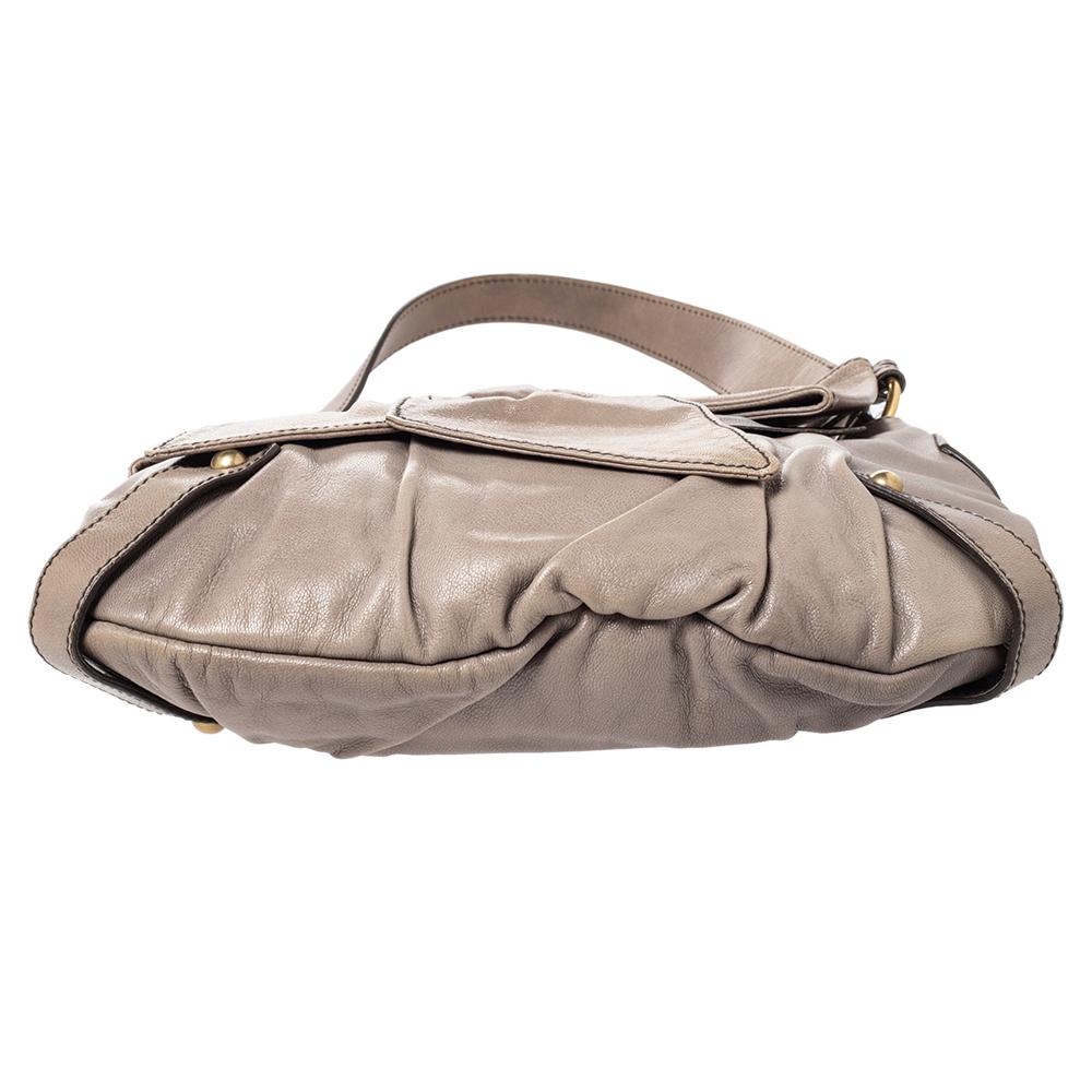 Saint Laurent Borsa a spalla con fiocco in pelle grigia 3