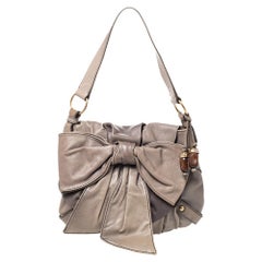 Saint Laurent Borsa a spalla con fiocco in pelle grigia