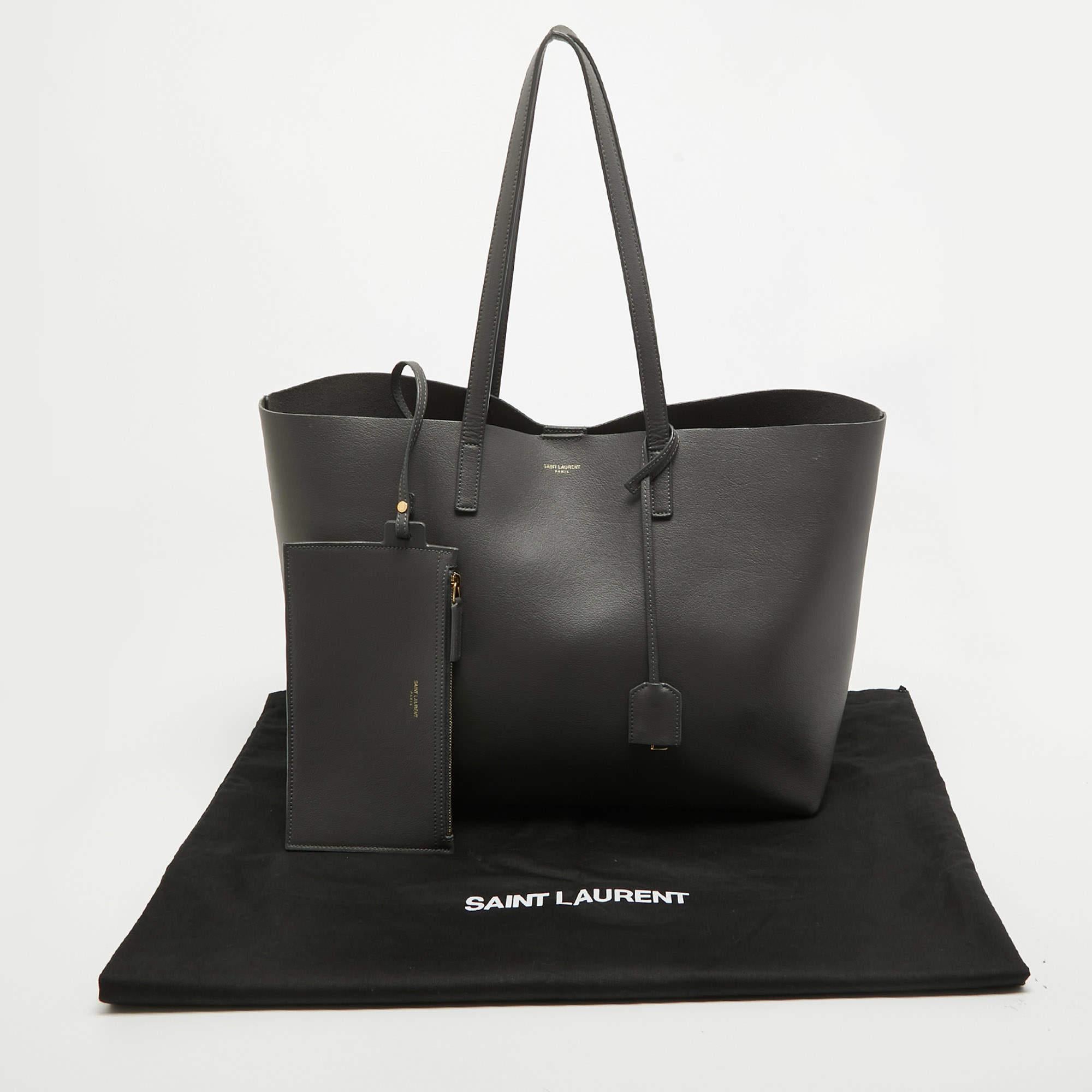 Saint Laurent Grey Leather East West Tote For Sale 10