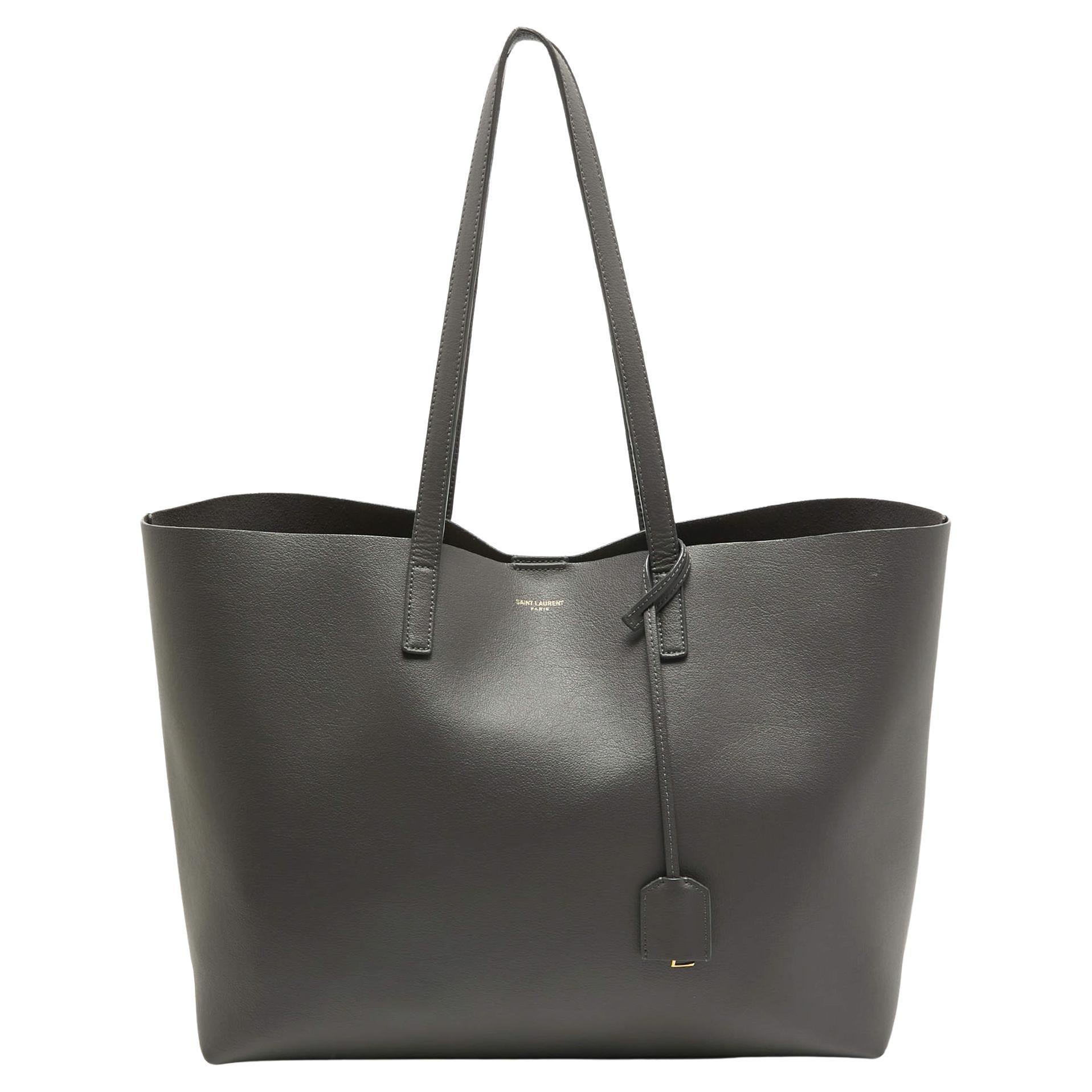Saint Laurent Grey Leather East West Tote For Sale
