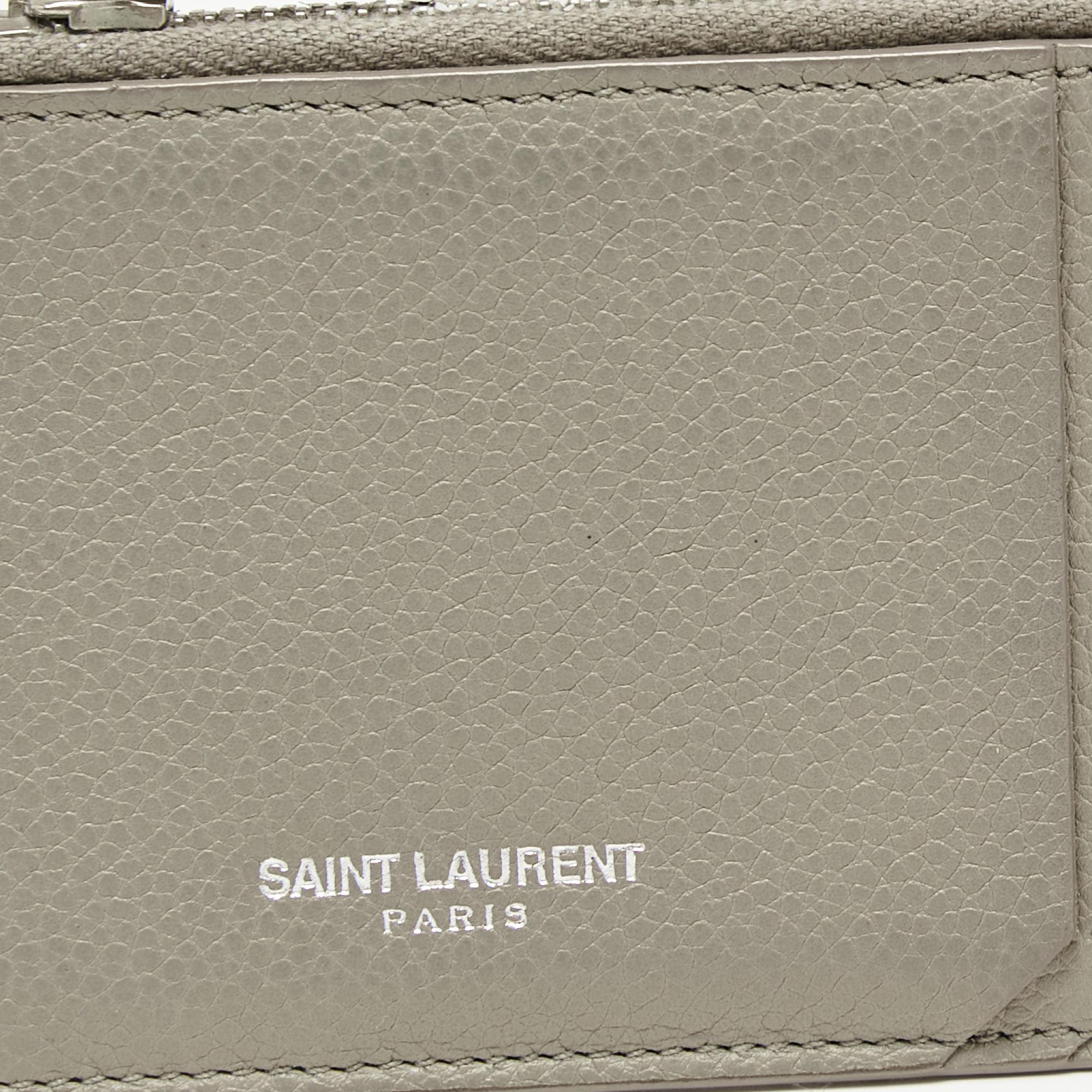 Brown Saint Laurent Grey Leather Fragment Card Case