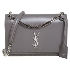 Saint Laurent Grey Leather Medium Sunset Shoulder Bag