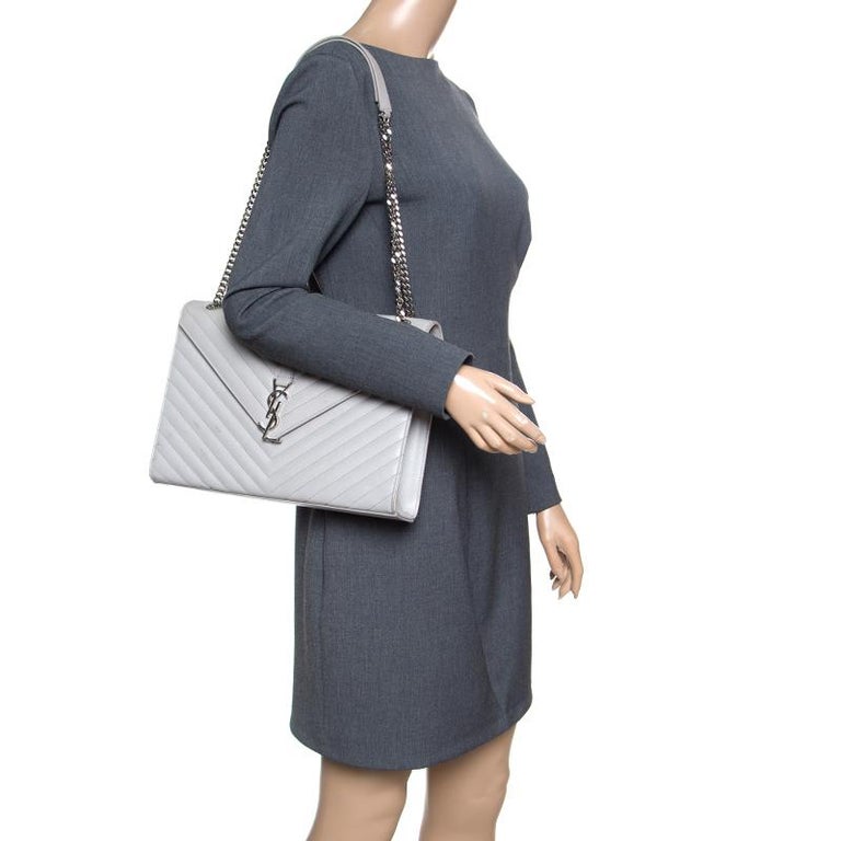 Saint Lau Grey Leather Monogram Envelope Shoulder Bag