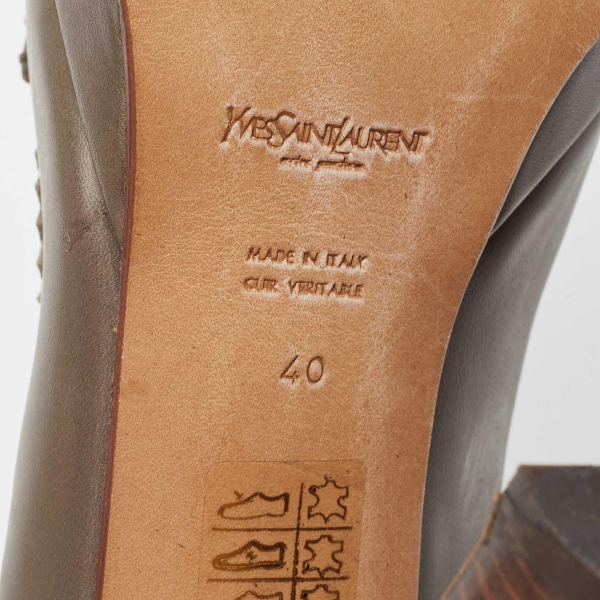 Saint Laurent Grey Leather Platform Loafer Pumps Size 40 For Sale 2