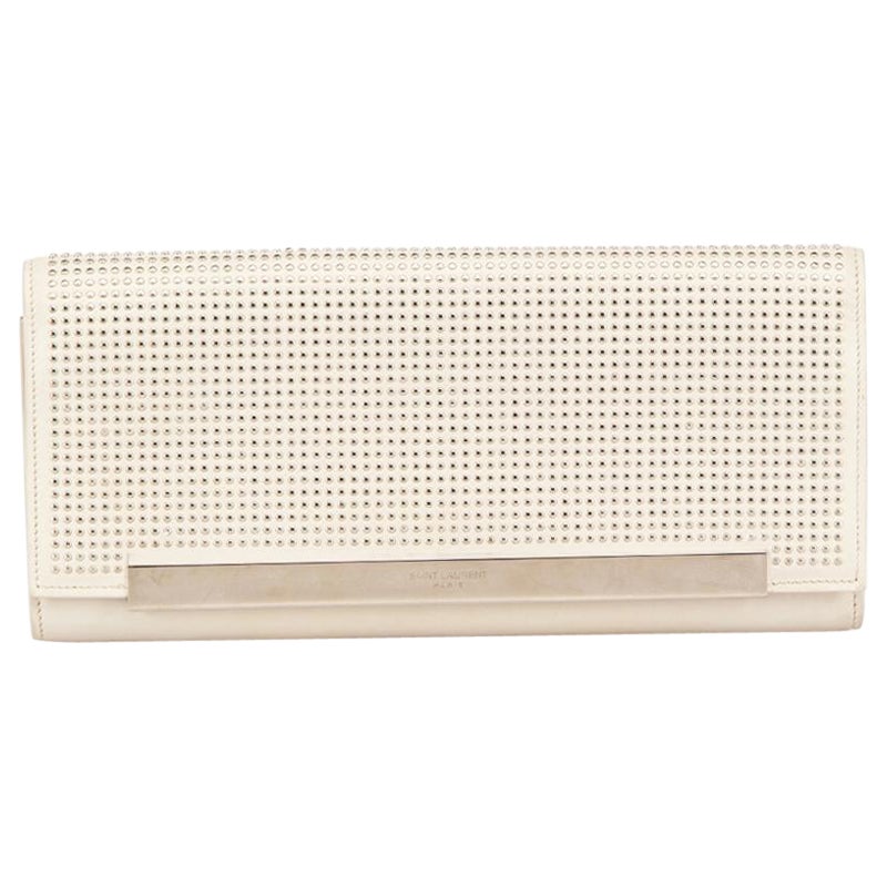 Saint Laurent Grey Leather Studded Lutetia Clutch
