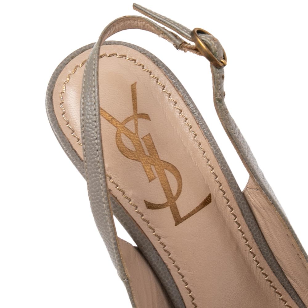 Women's Saint Laurent Grey Leather Tribtoo Slingback Platform Sandals Size 35