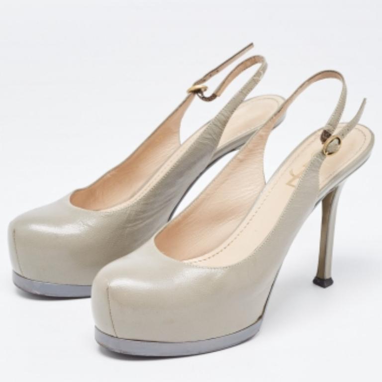 Saint Laurent - Décolleté Tribtoo in pelle grigia Taglia 37 in vendita 4