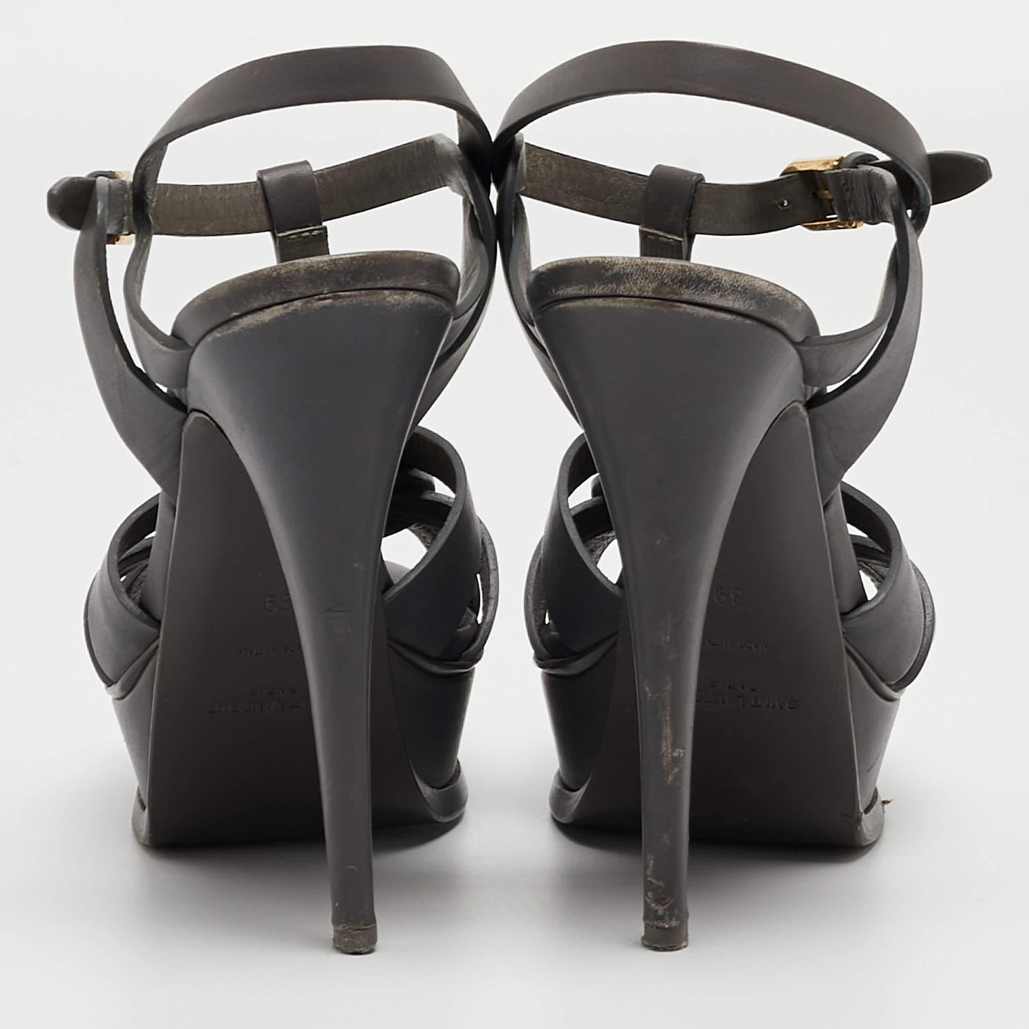 Saint Laurent Grey Leather Tribute Sandals Size 39 For Sale 4