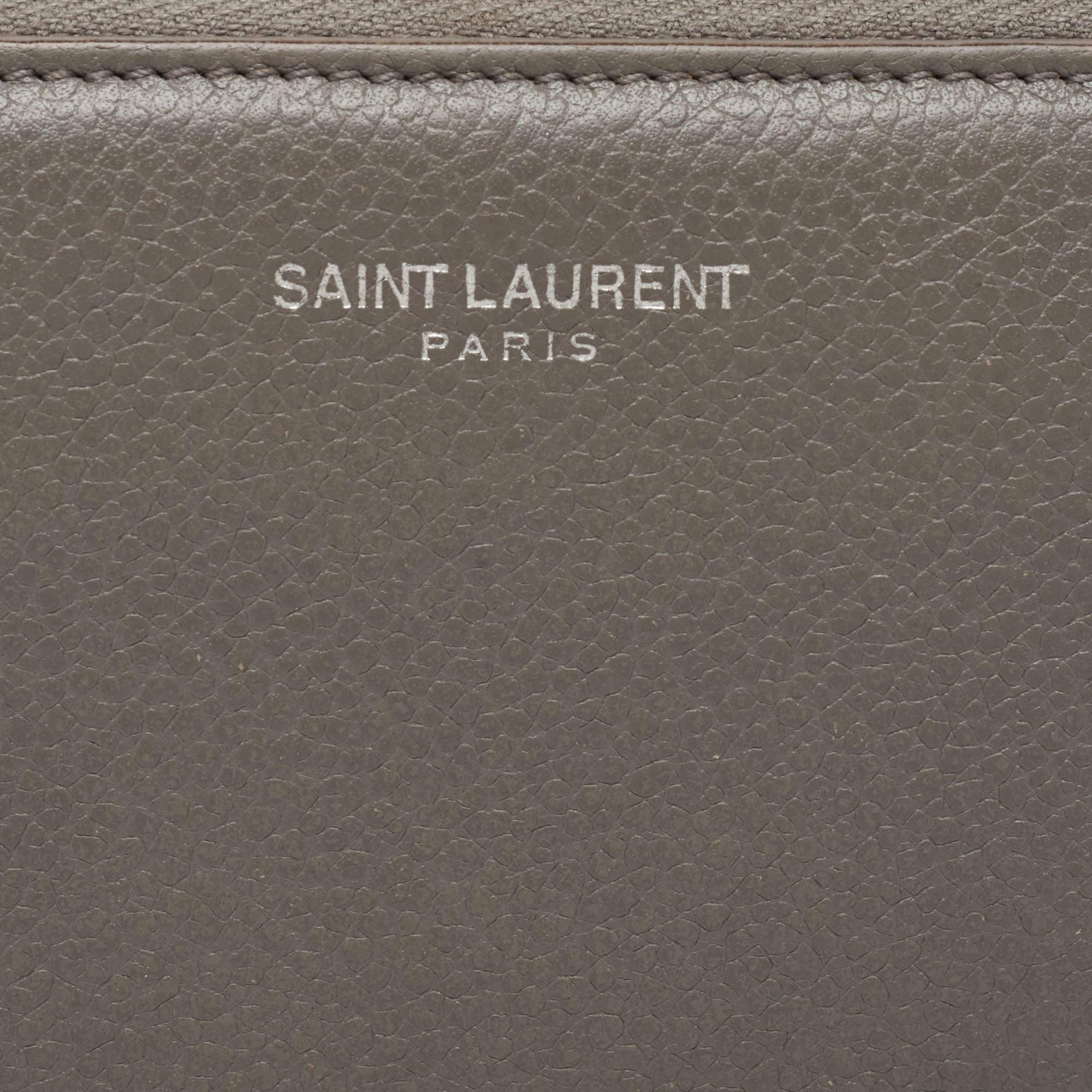Saint Laurent Grey Leather Zip Around Continental Wallet For Sale 1