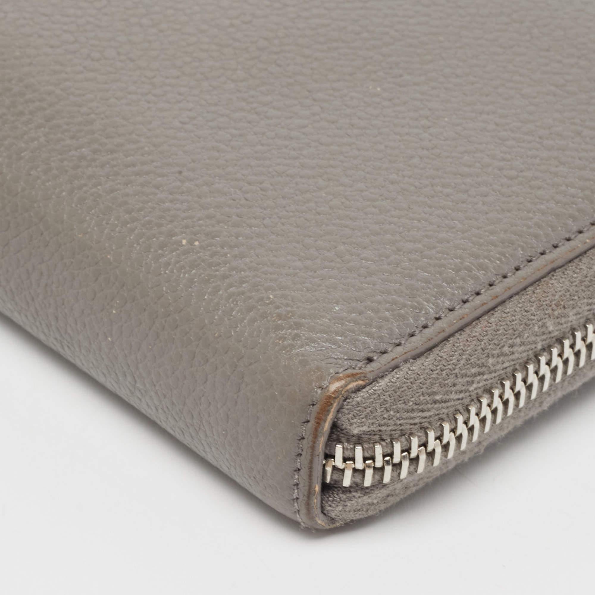 Saint Laurent Grey Leather Zip Around Continental Wallet For Sale 4