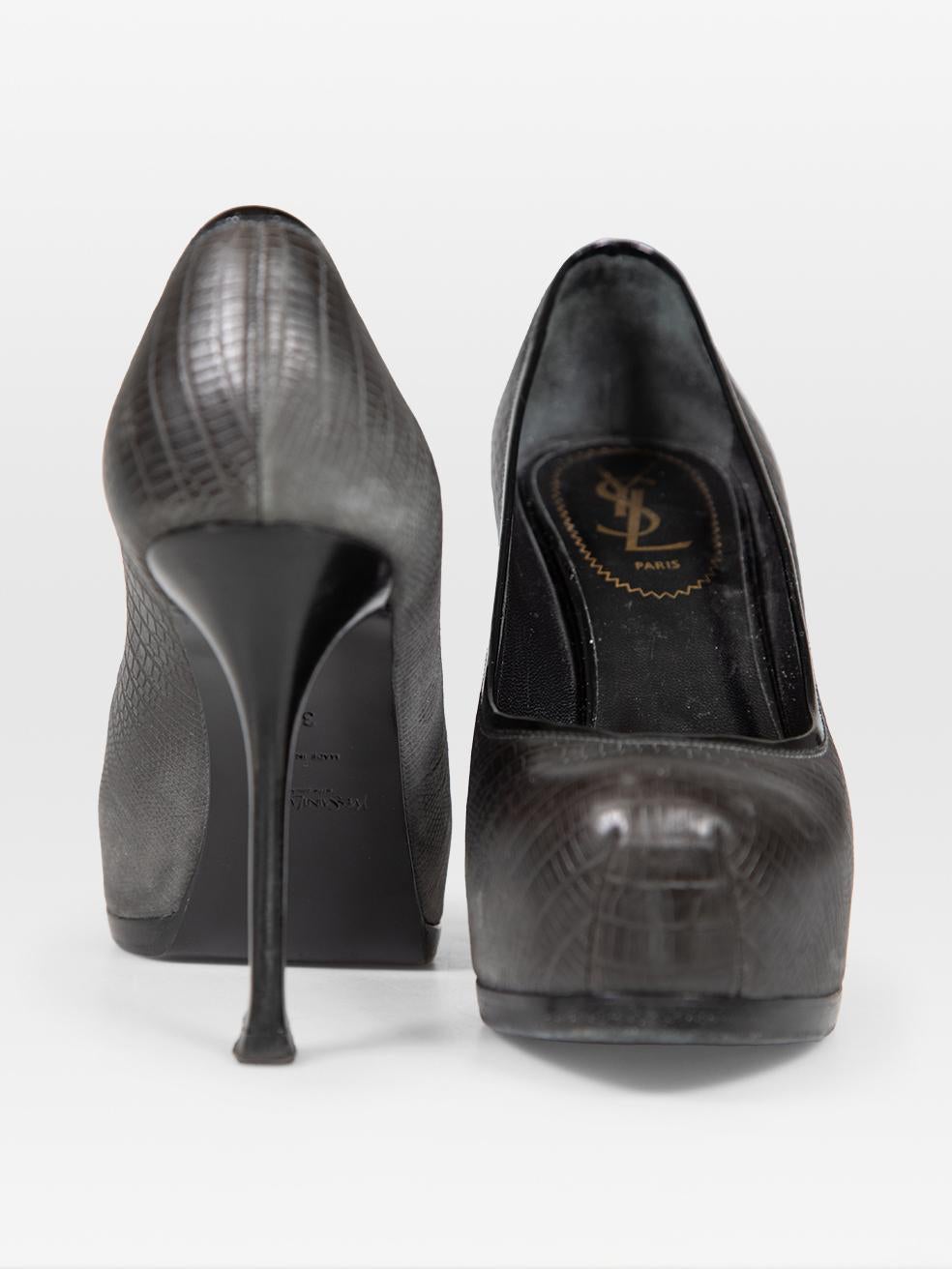 Nero Saint Laurent - Décolleté grigie con lucertola in rilievo Taglia IT 37 in vendita